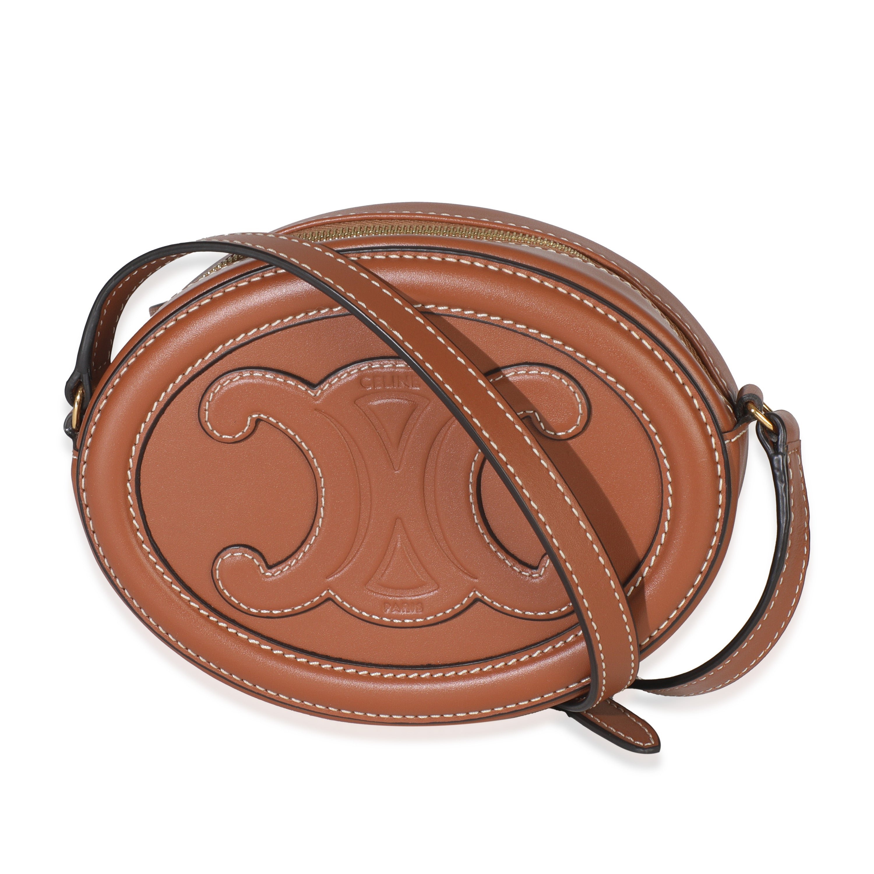 Celine Tan Smooth Calfskin Mini Oval Triomphe Crossbody