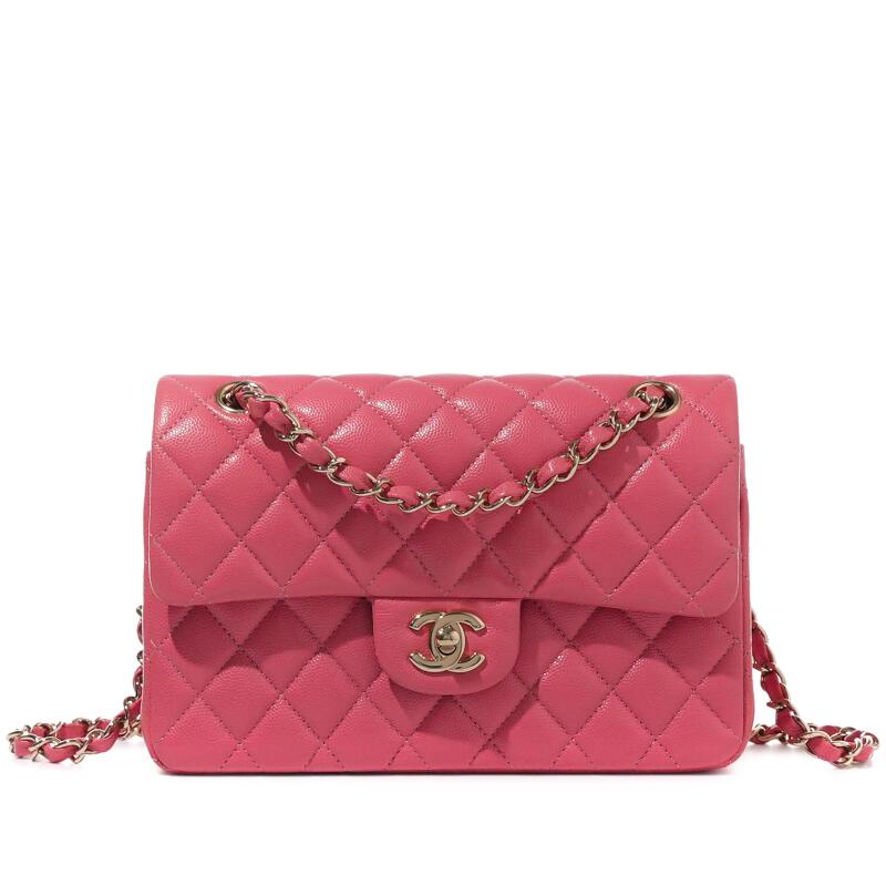 Pink Quilted Caviar Timeless Small Double Flap Bag Gold Hardware, 2020