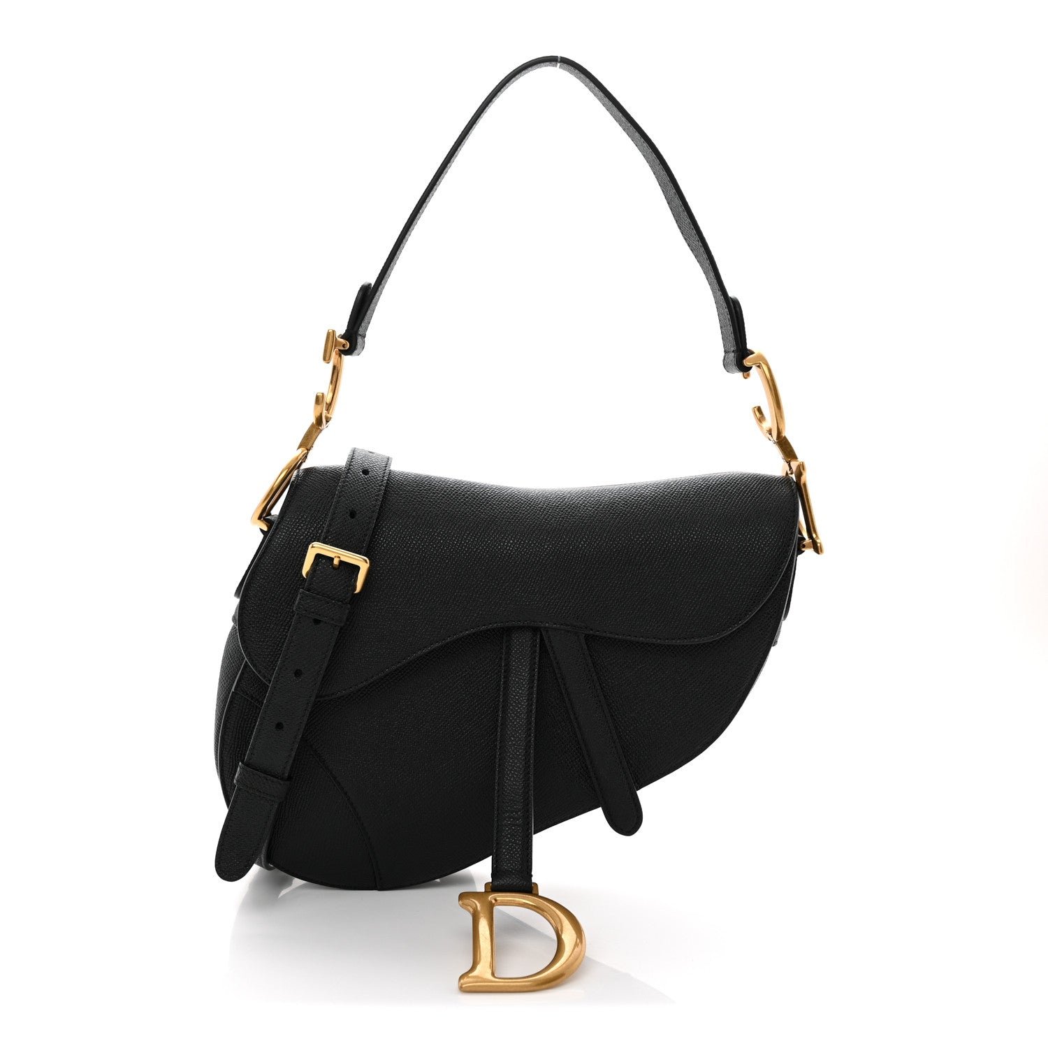 Christian Dior Grained Calfskin Saddle Bag With Strap Black