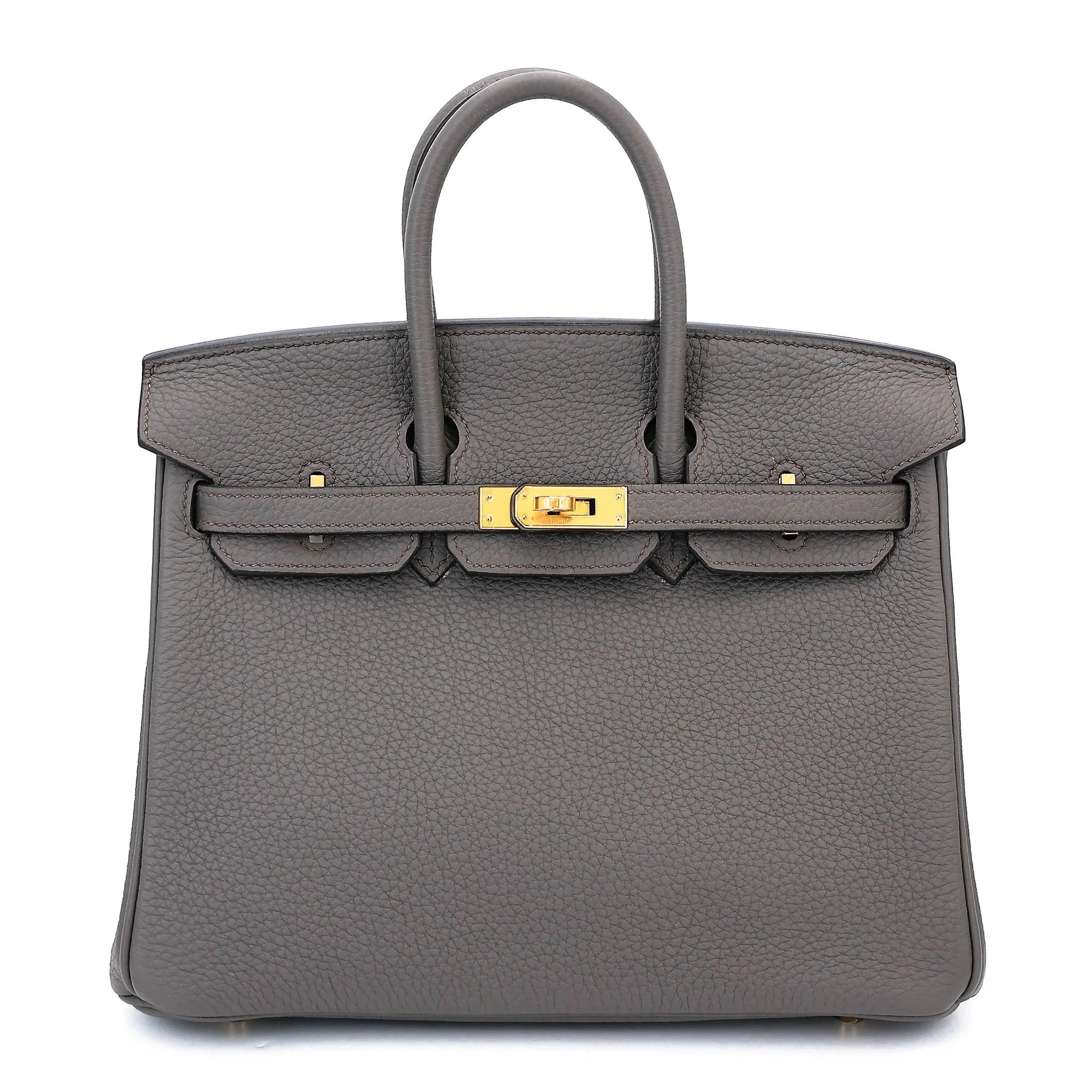 Very Good ( Rank A) HERMÈS Birkin 25 Etain (8F) Togo Gold hardware U (2022)