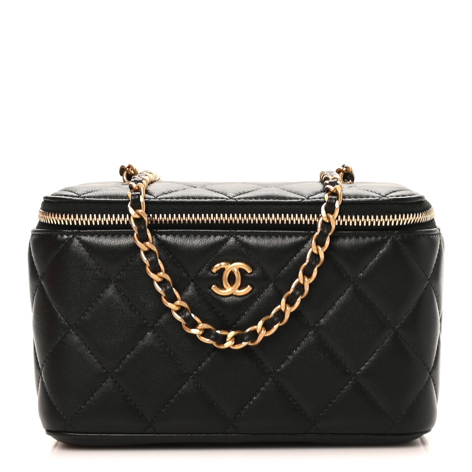 Chanel Lambskin Quilted Pearl Crush Small Vanity Case With Chain Black