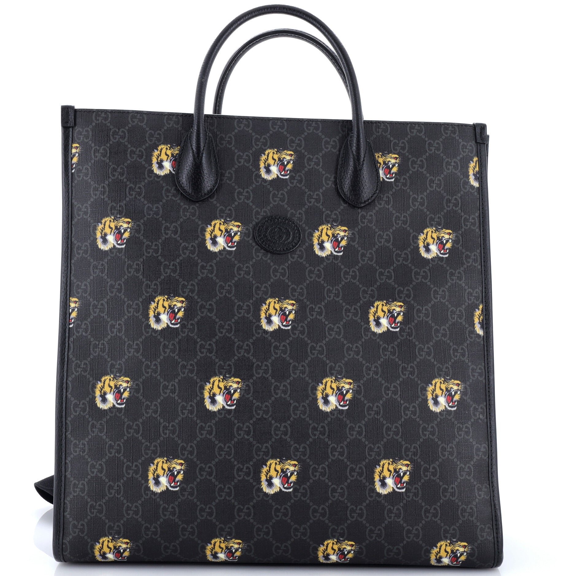 Interlocking G Patch Web Strap Convertible Tote Printed GG Coated Canvas Tall