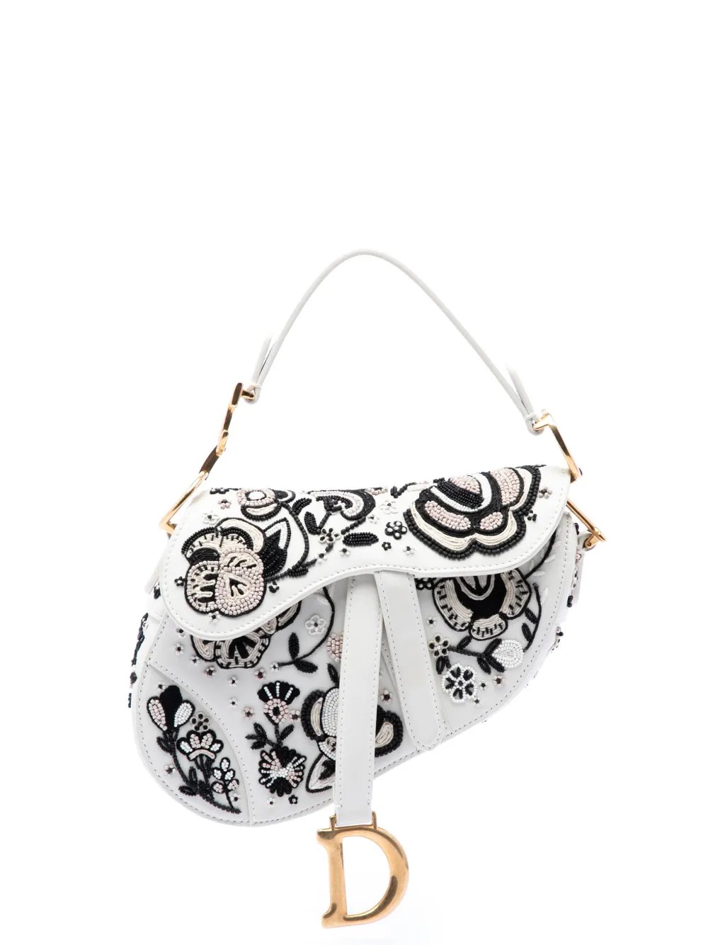 Dior 2018 Mini Calfskin Embroidered and Beaded Saddle Bag satchel