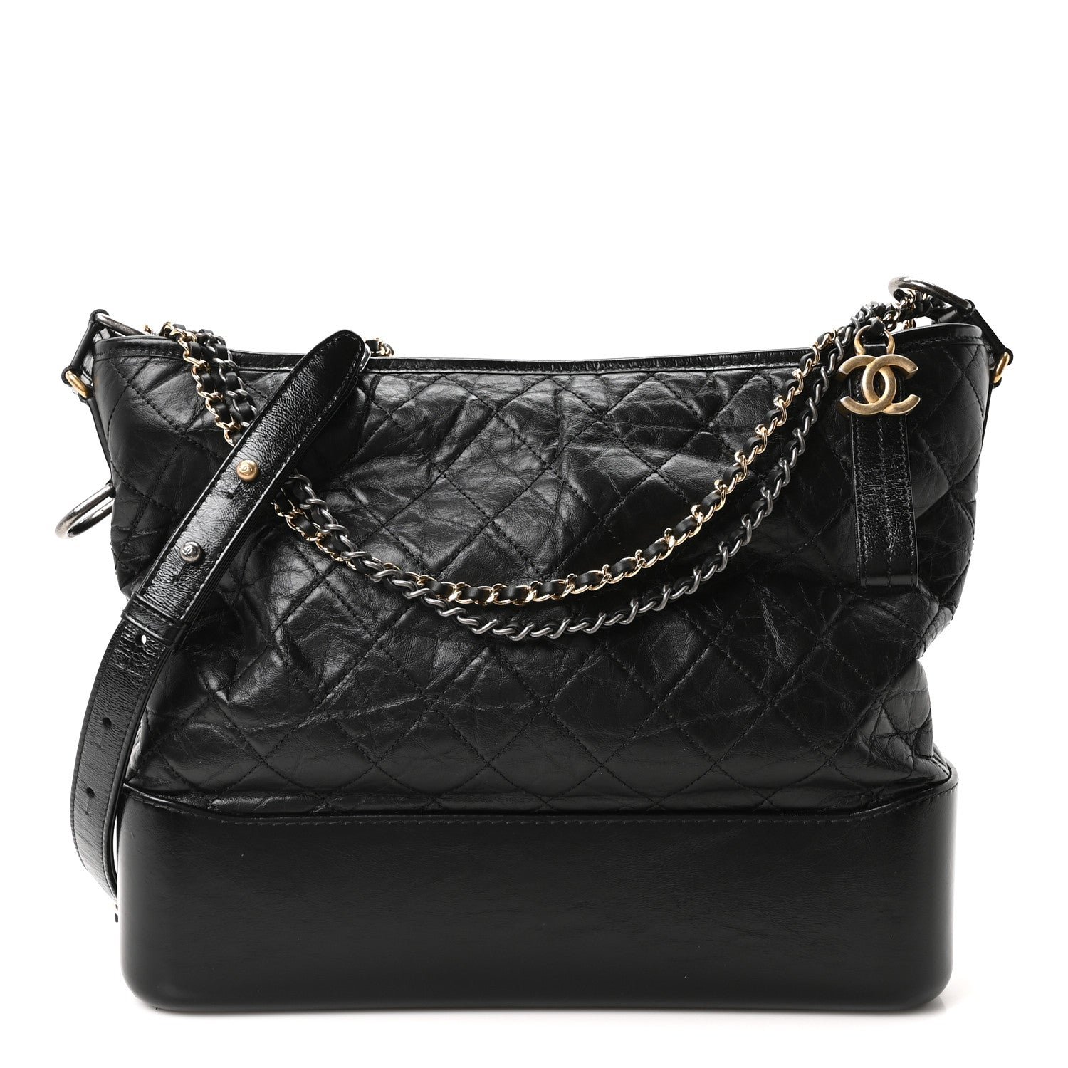Chanel Aged Calfskin Quilted Large Gabrielle Hobo Black
