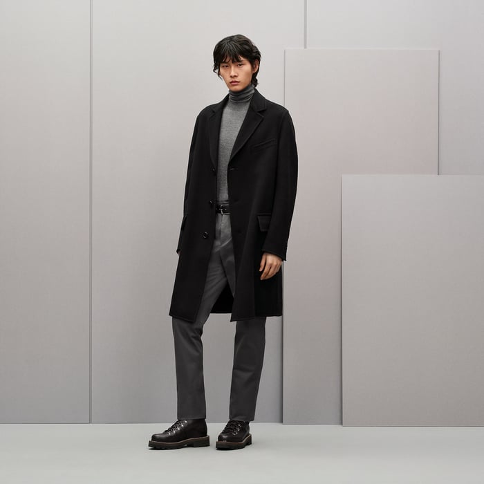 Noir Emile Cashmere Coat With Leather Details