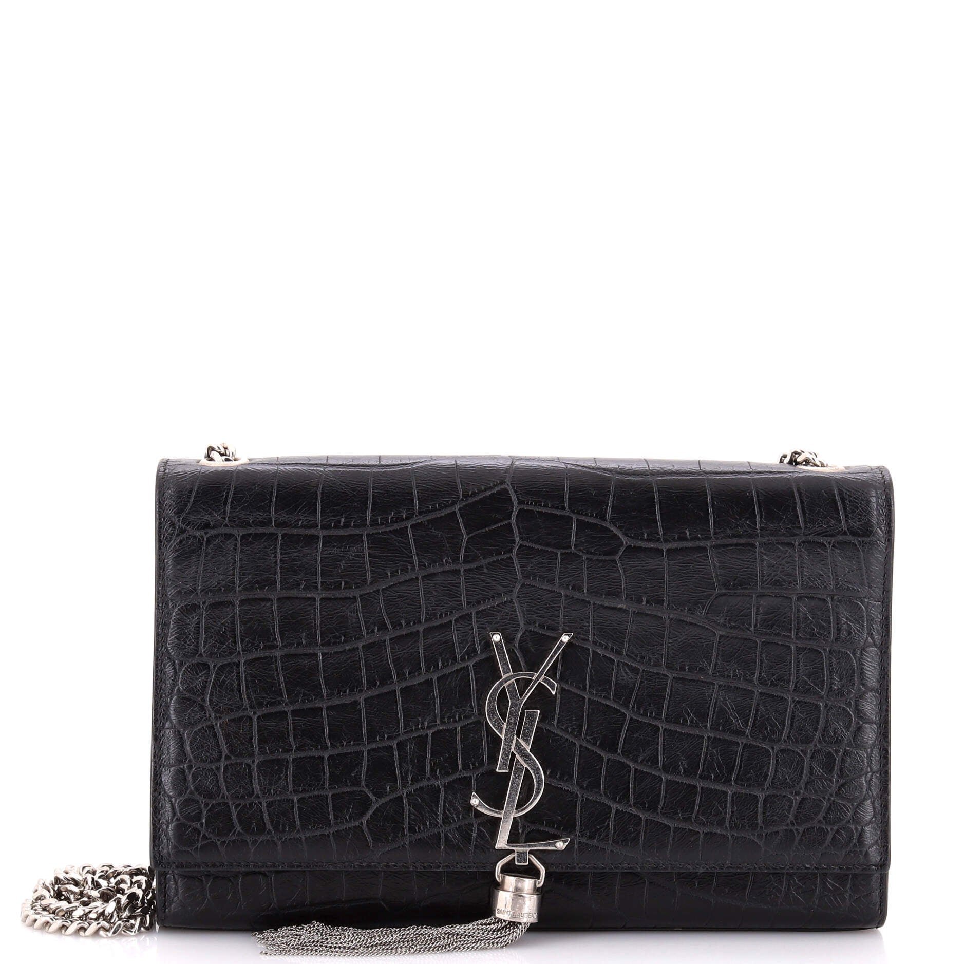 Classic Monogram Tassel Crossbody Bag Crocodile Embossed Leather Medium