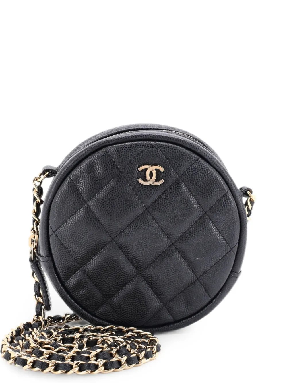 Round Clutch with Chain Quilted Caviar Mini crossbody bag