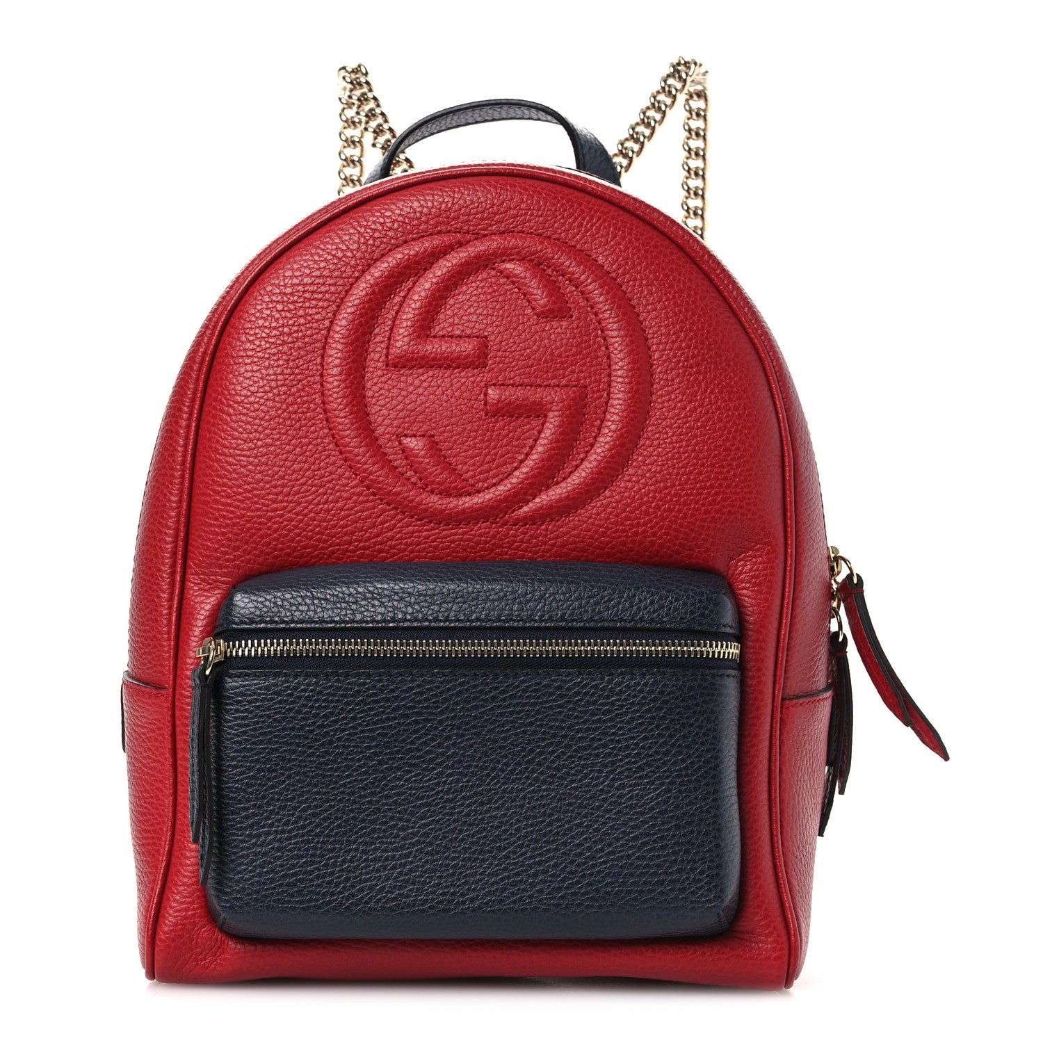Gucci Pebbled Calfskin Bi-Color Soho Chain Backpack Red Navy