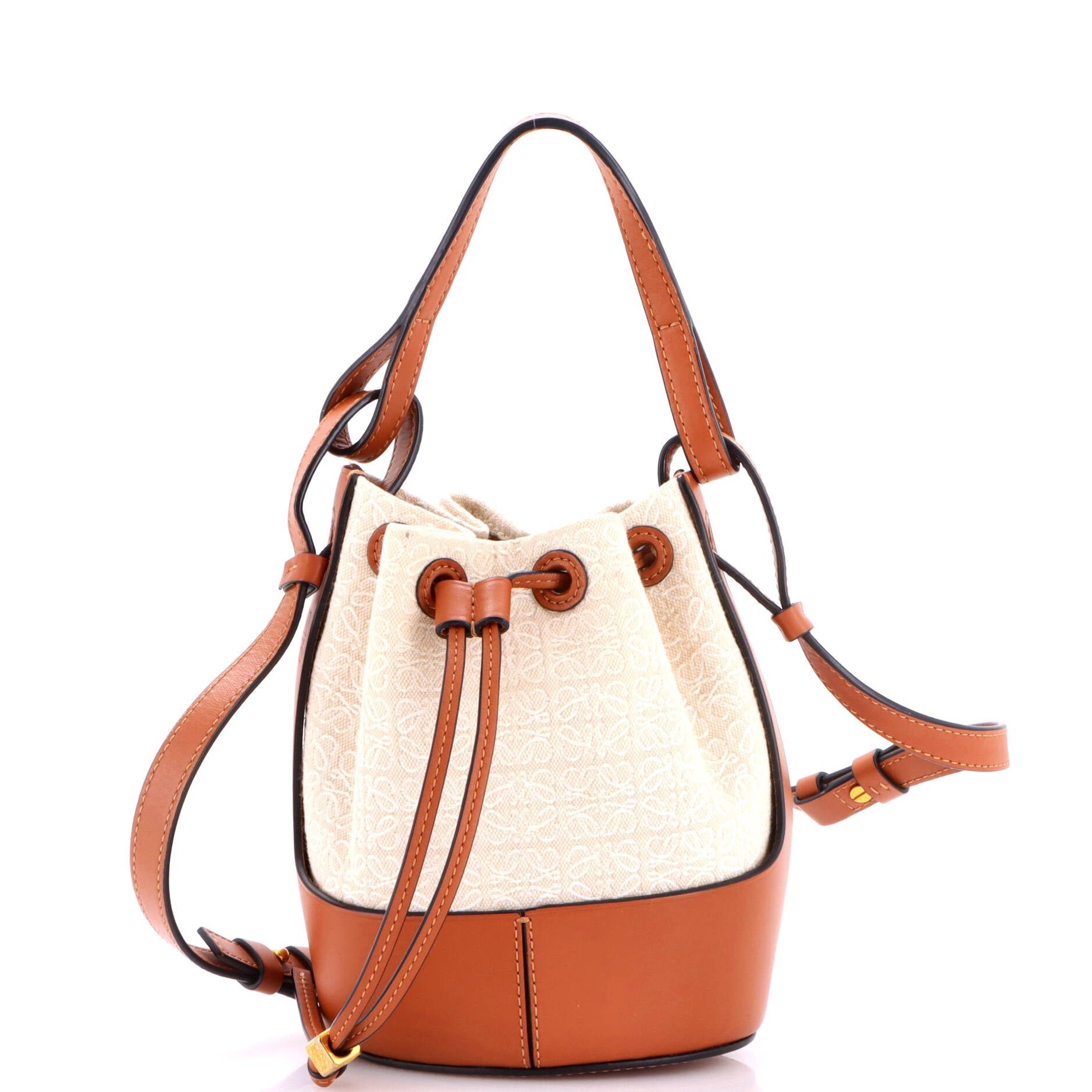 Balloon Bucket Bag Anagram Canvas and Leather Small