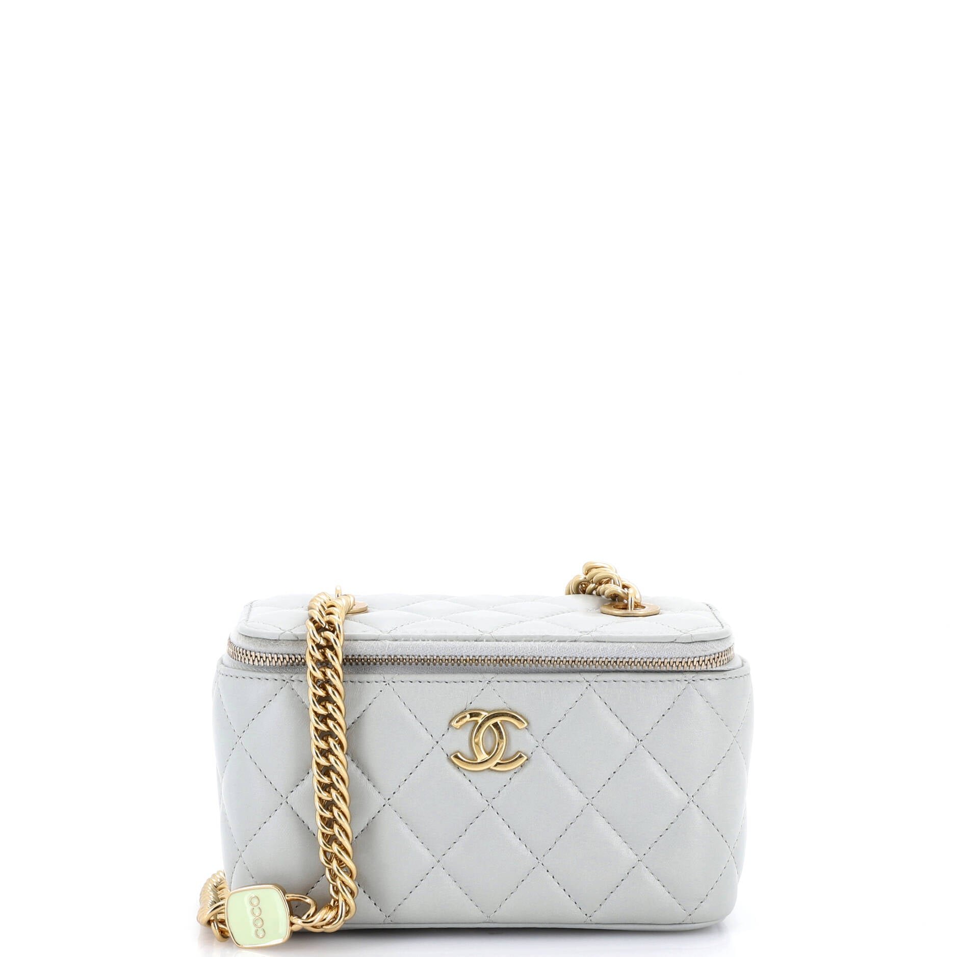 Coco Enamel Strap Vanity Case with Chain Quilted Lambskin Small