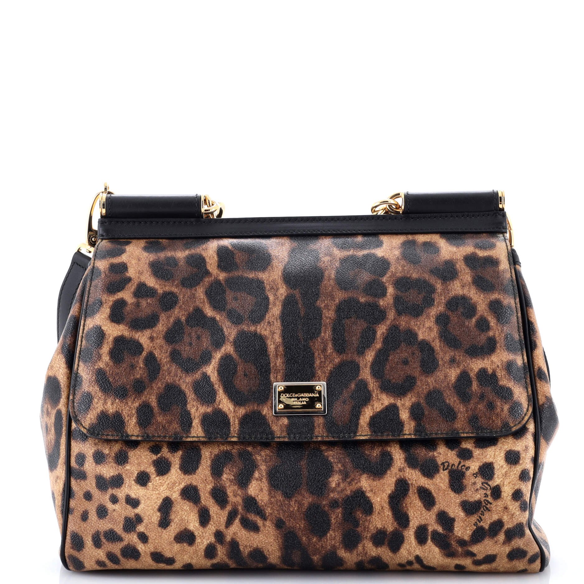 Dolce & Gabbana Miss Sicily Bag Leopard Print Leather Large