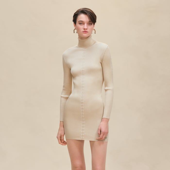 Blanc Naturel Long-sleeve Short Dress