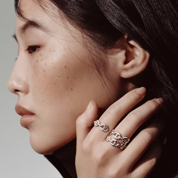 Sans Coloris Chaine d'Ancre Enchainee Double Ring