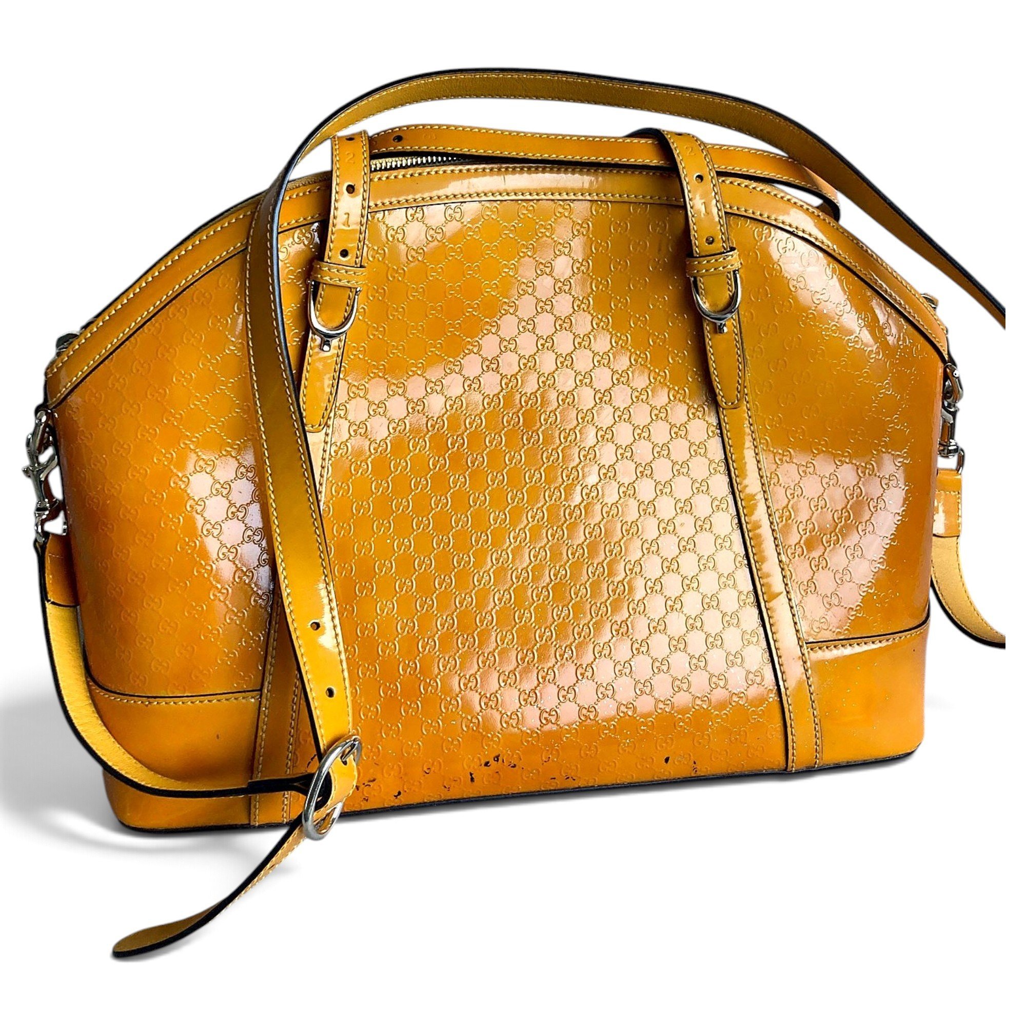 Ophidia Dome Top Handle patent leather handbag