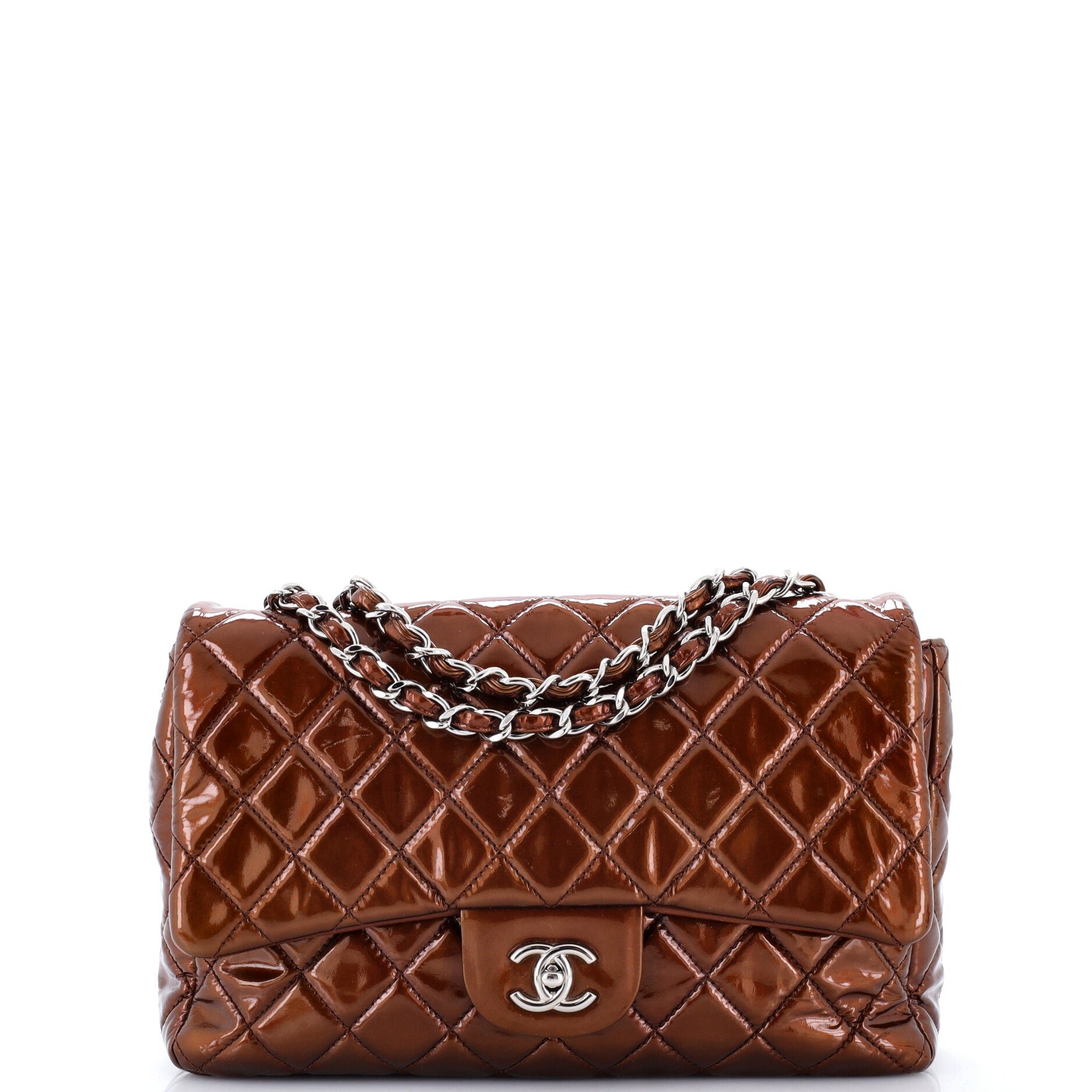 Vintage Classic Single Flap Bag Quilted Patent Jumbo