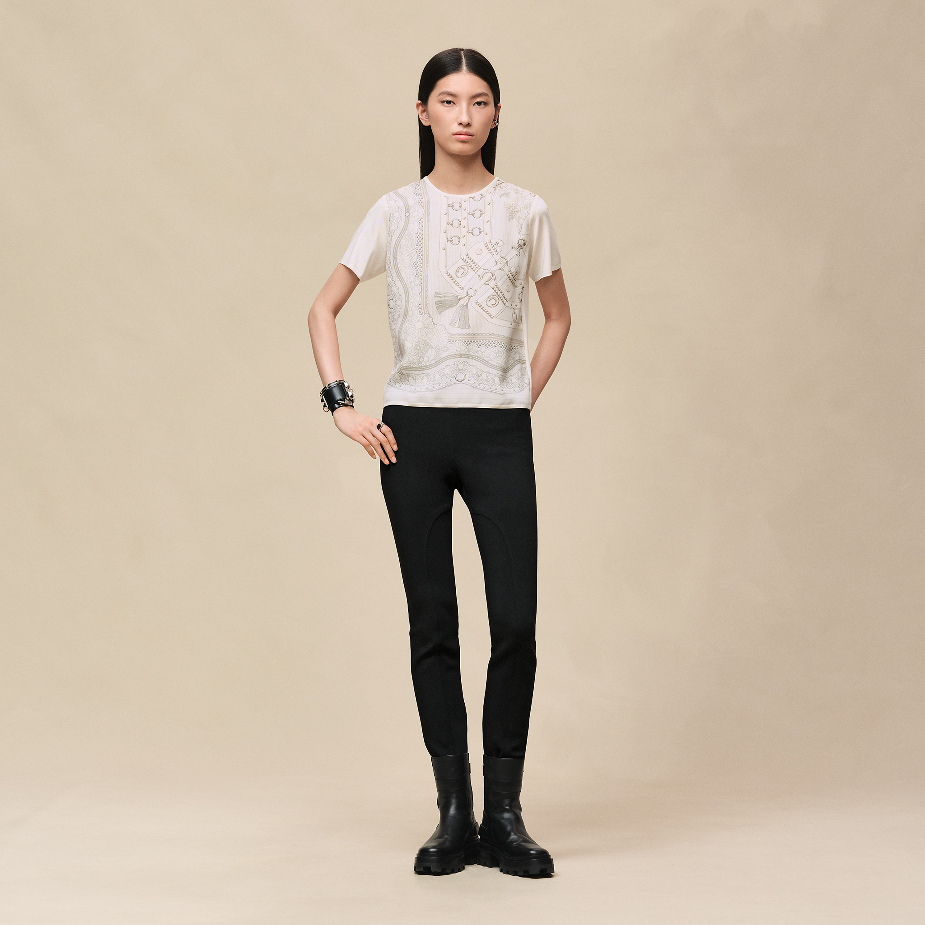 "Aux Champs en Fleurs Raye" short-sleeve sweater