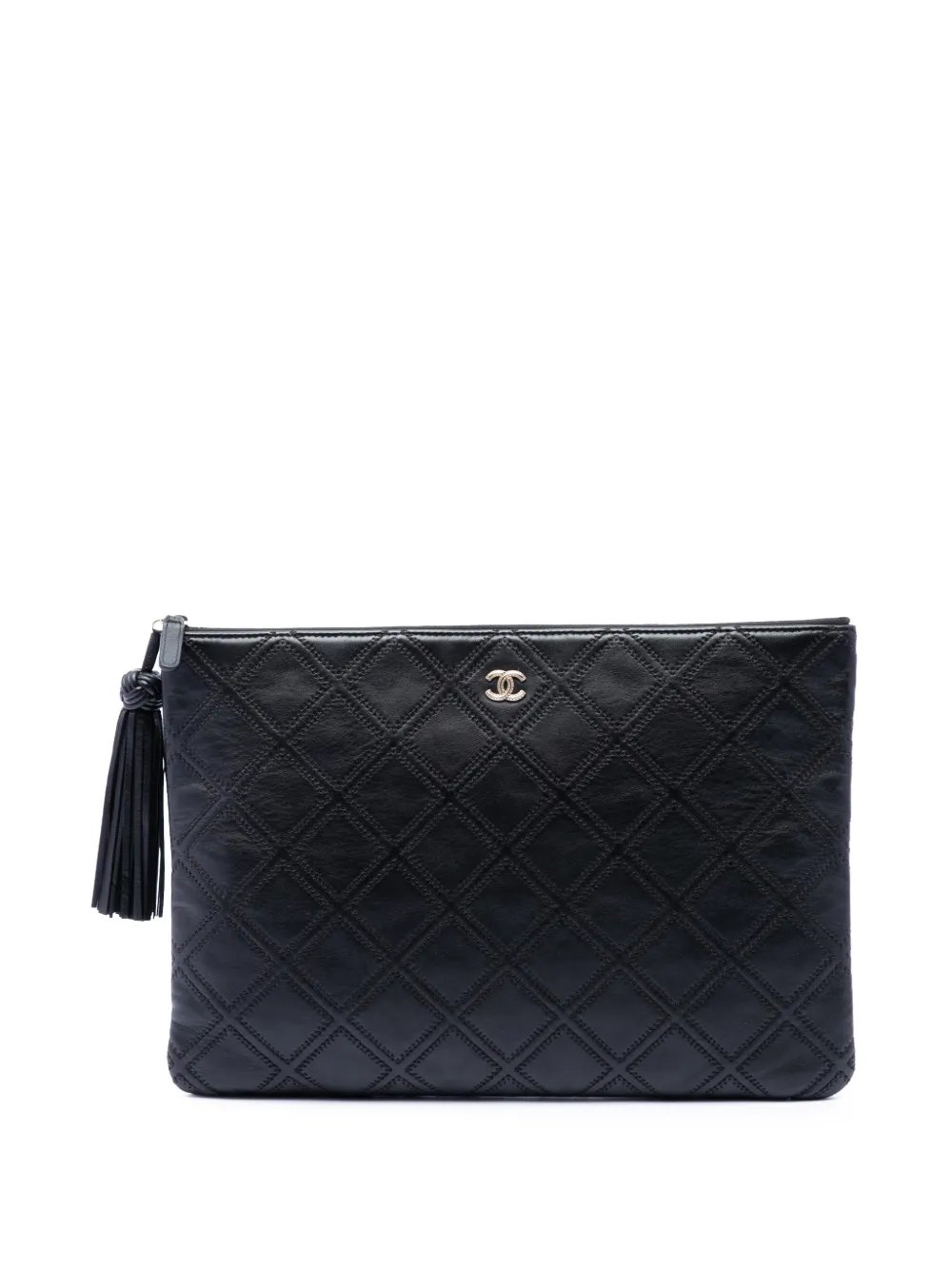 2017-2018 Large Quilted Lambskin Double Stitch Tassel O Case clutch bag