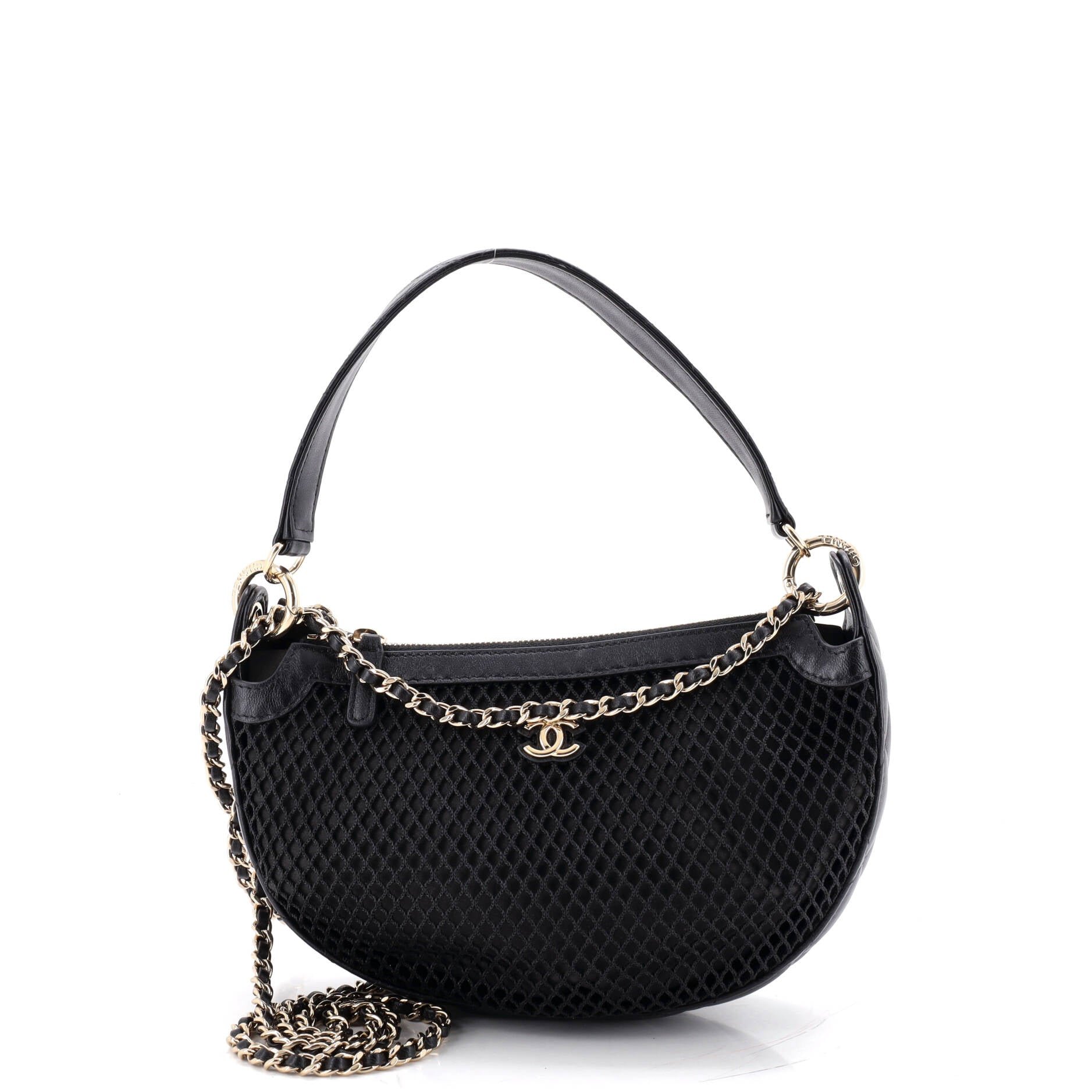 Half Moon Clutch with Chain Mesh with Quilted Lambskin