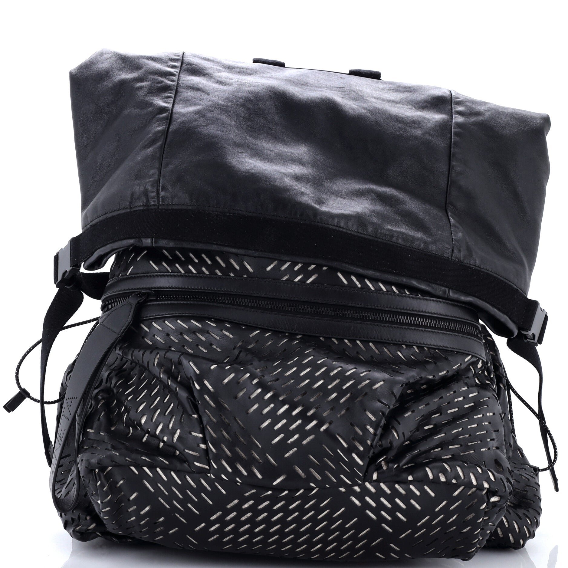 Fold Over Backpack Leather with Perforated Detail