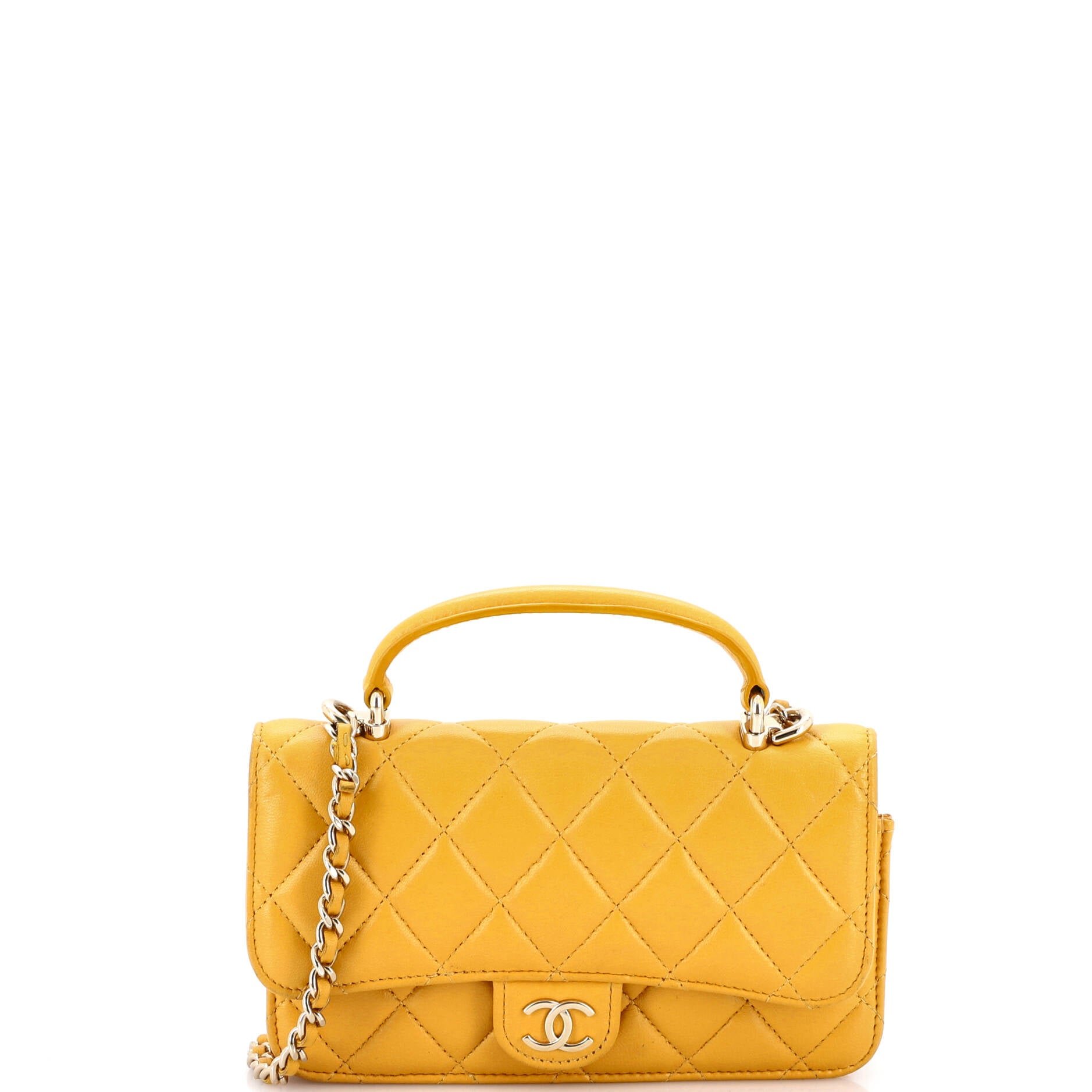 Classic Top Handle Flap Phone Holder with Chain Quilted Lambskin