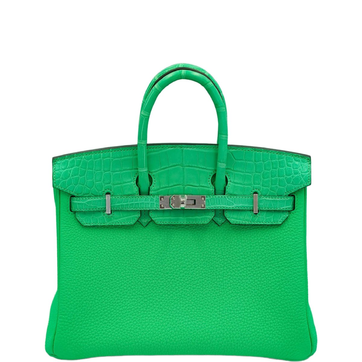 Hermes Hermès Touch Birkin 25 Vert Comics Matte Alligator and Togo Palladium Hardware
