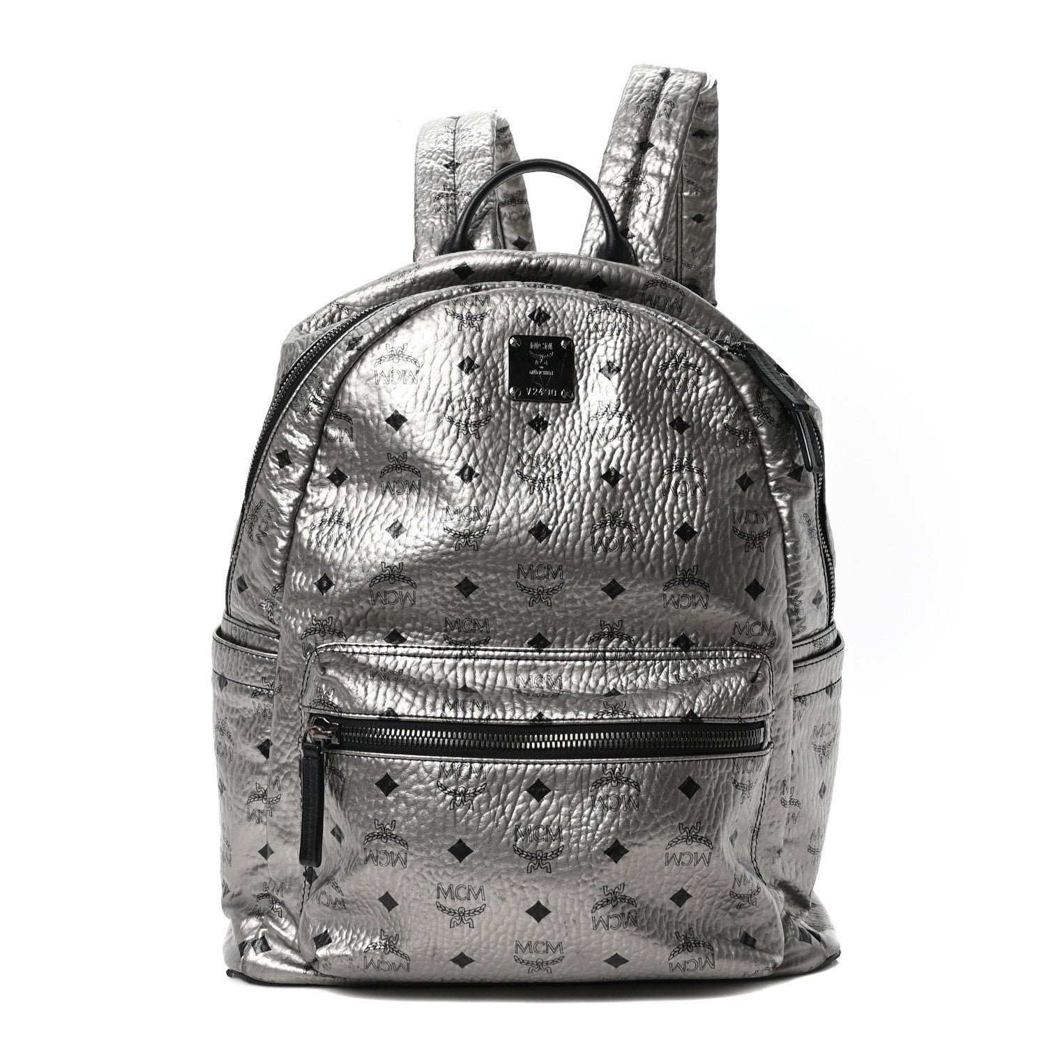 MCM Metallic Visetos Medium Stark Backpack Silver Black