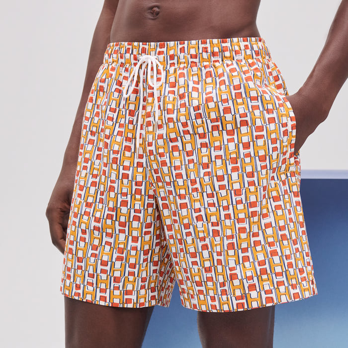 Orange Poppy "Quadri'H" Swim Trunks