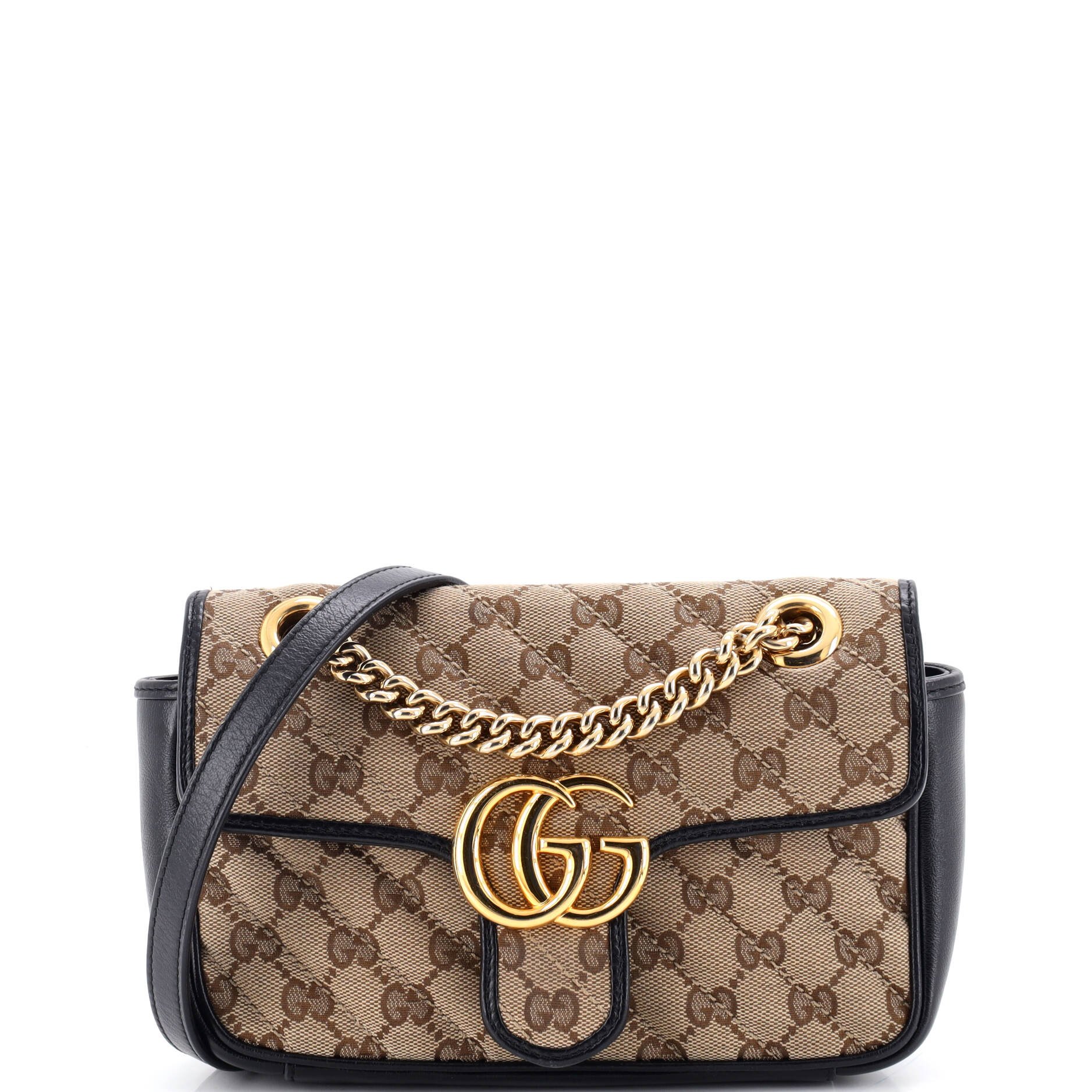 GG Marmont Flap Bag Diagonal Quilted GG Canvas with Leather Mini