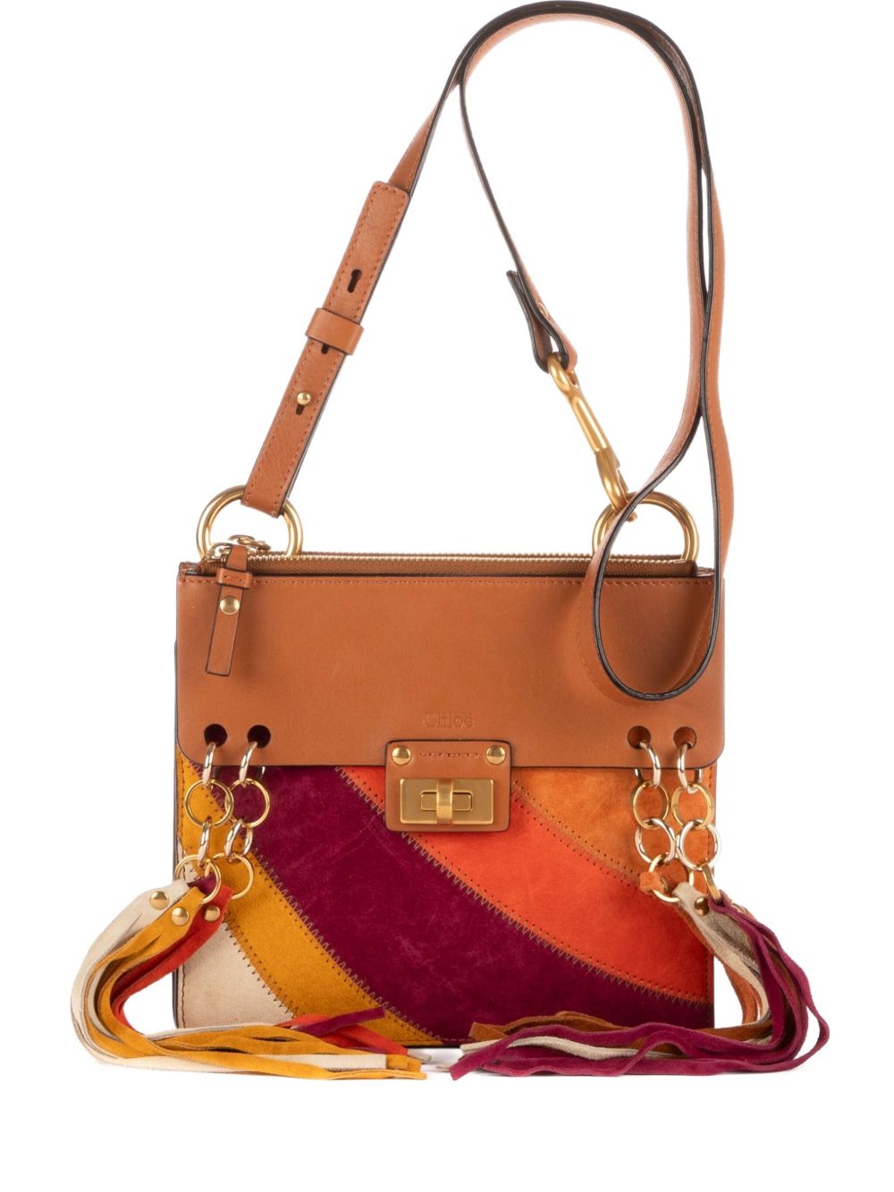 suede-panel shoulder bag