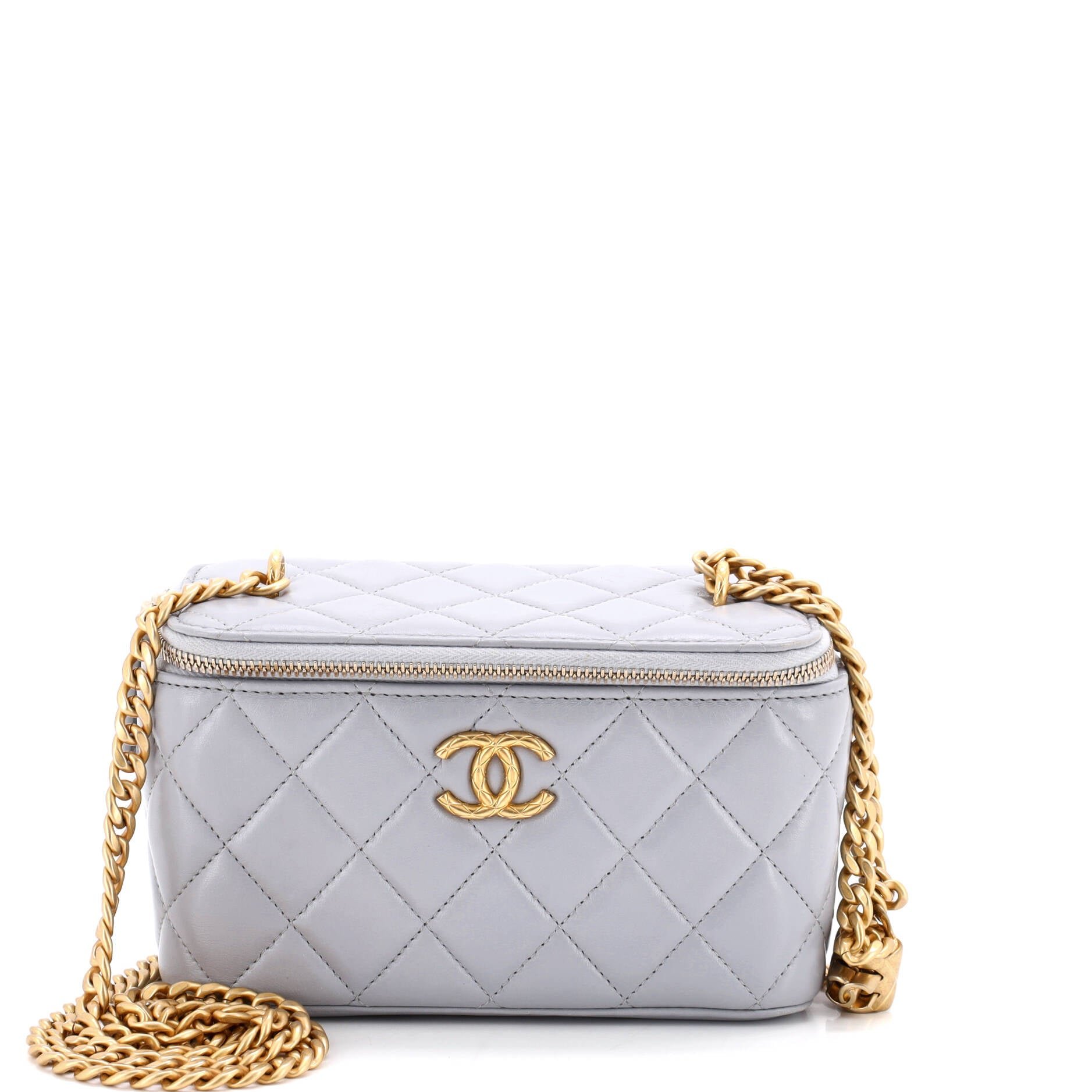 All Slide Long Vanity Case with Chain Quilted Lambskin Small