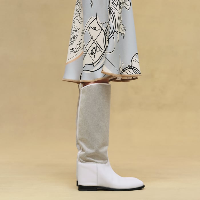 Gris Paruline "Ex-libris a Main Levee" Short-sleeve Twillaine Long Dress
