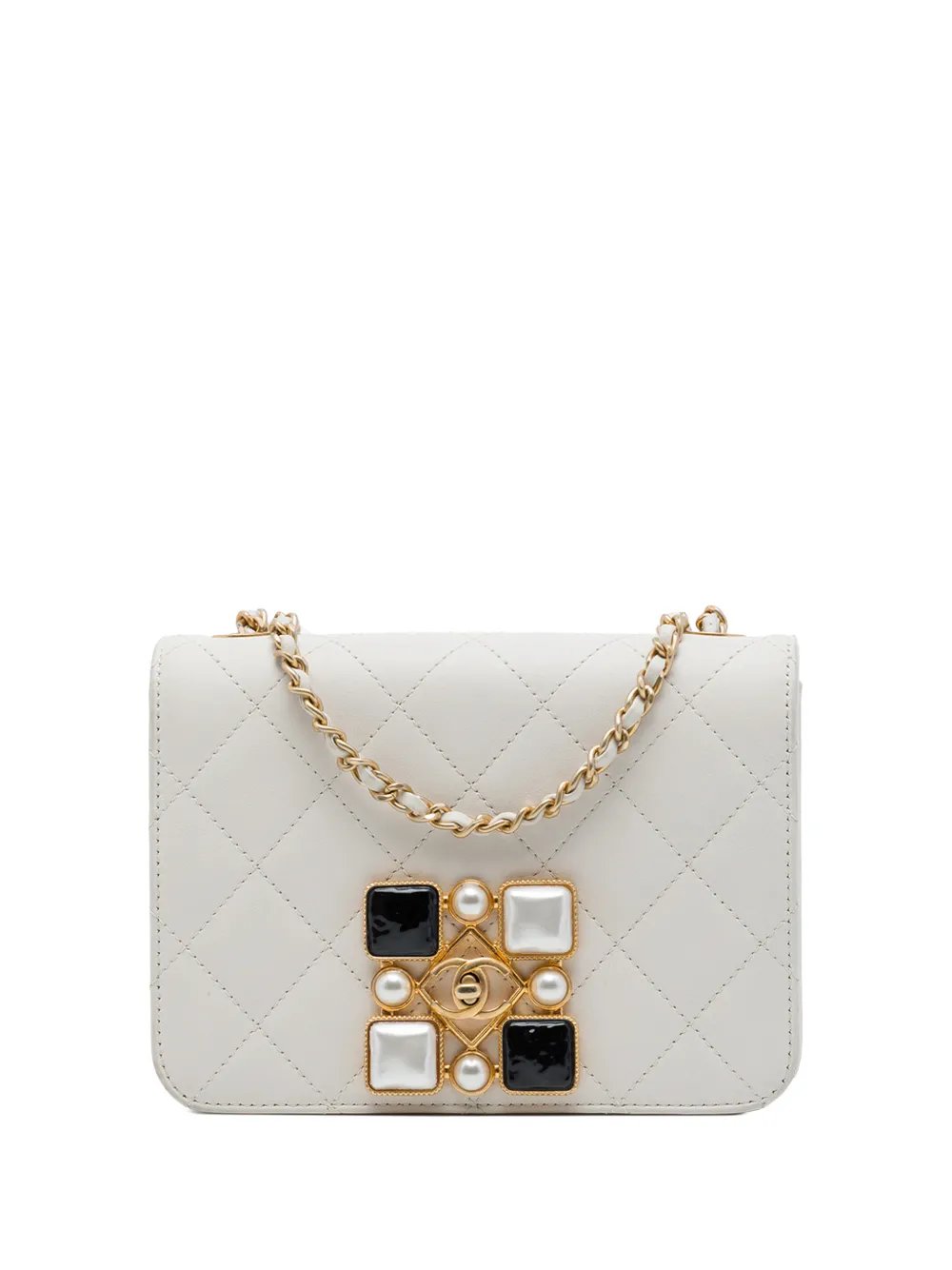 2020 Small CC Quilted Calfskin Crystal Pearl Full Flap crossbody bag