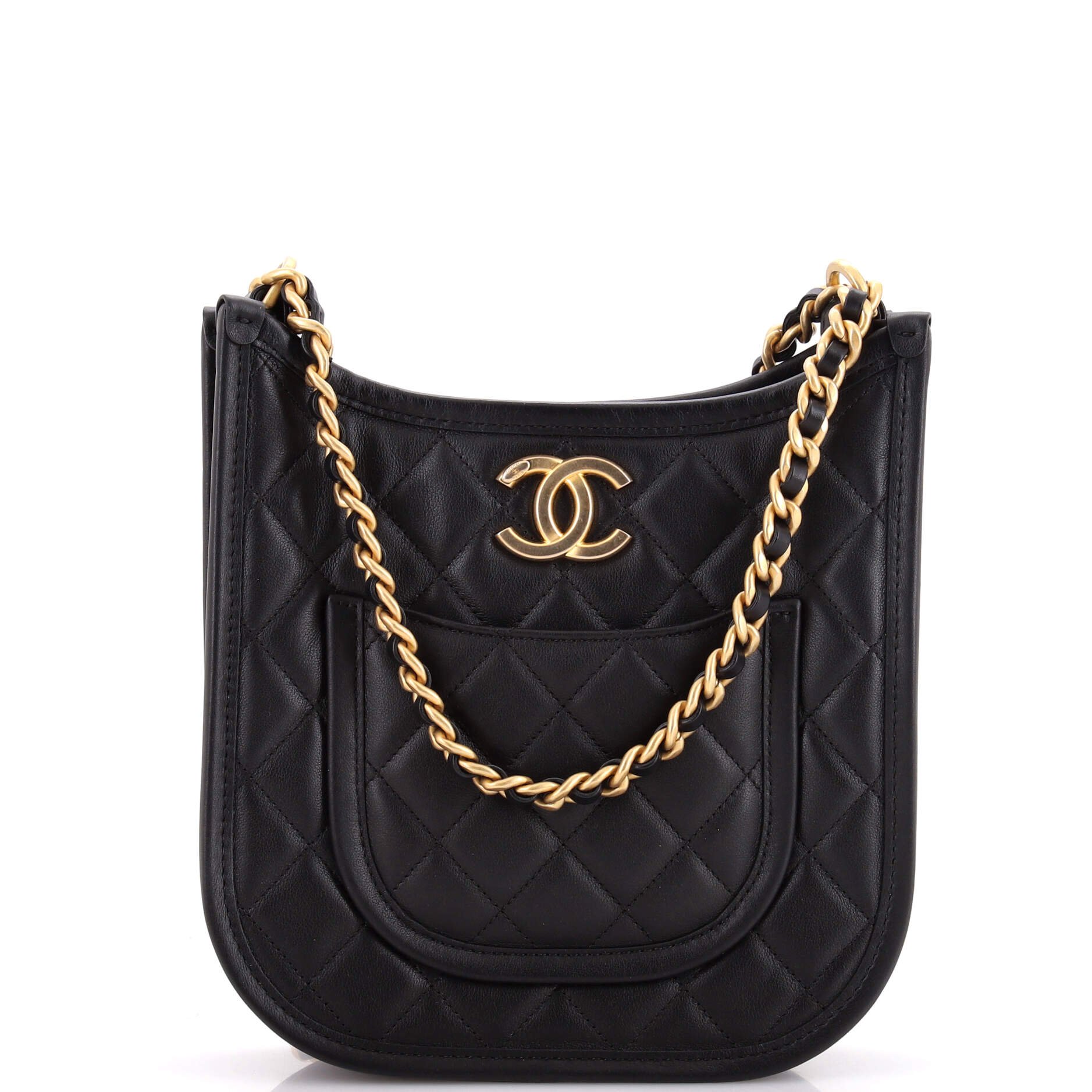 Chanel CC Front Pocket Chain Hobo Quilted Lambskin Small