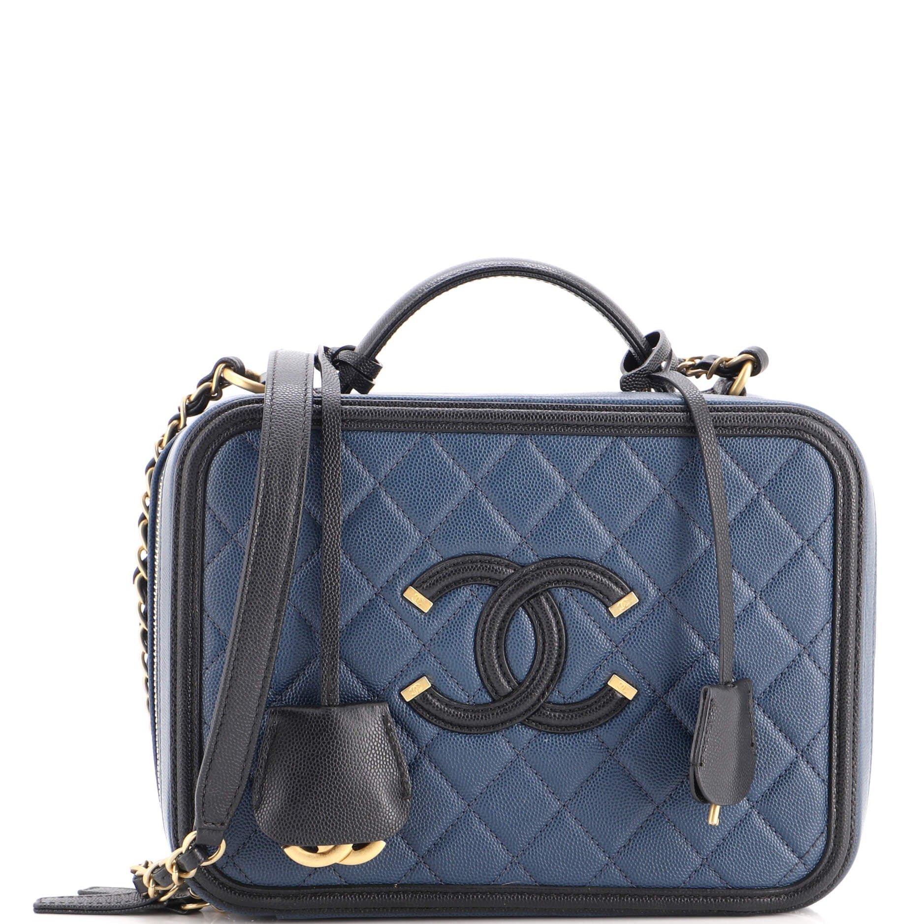 Filigree Vanity Case Quilted Caviar Large