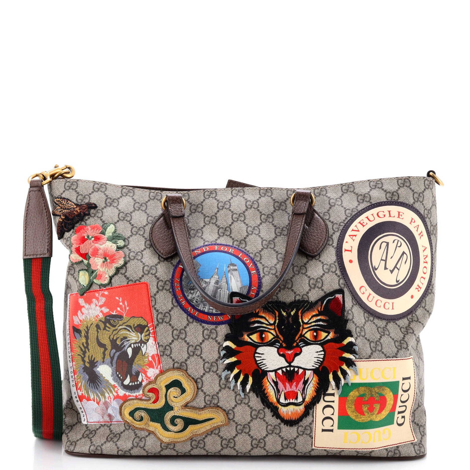 Gucci Courrier Convertible Soft Open Tote GG Coated Canvas with Applique Large