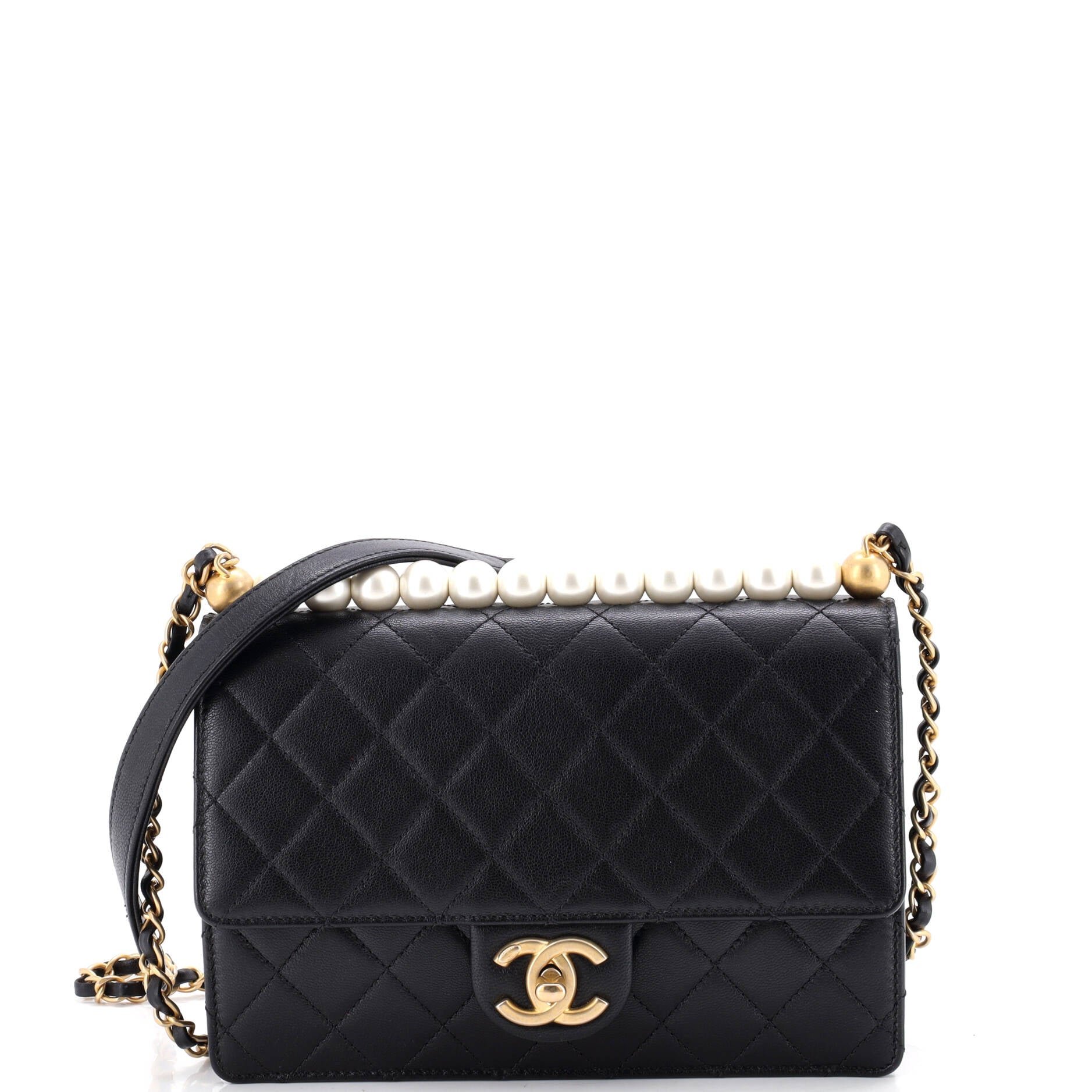Chic Pearls Flap Bag Quilted Lambskin Small