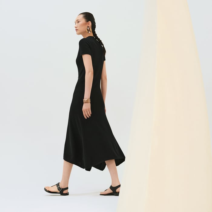 Noir Short-sleeve Long Cashmere Dress