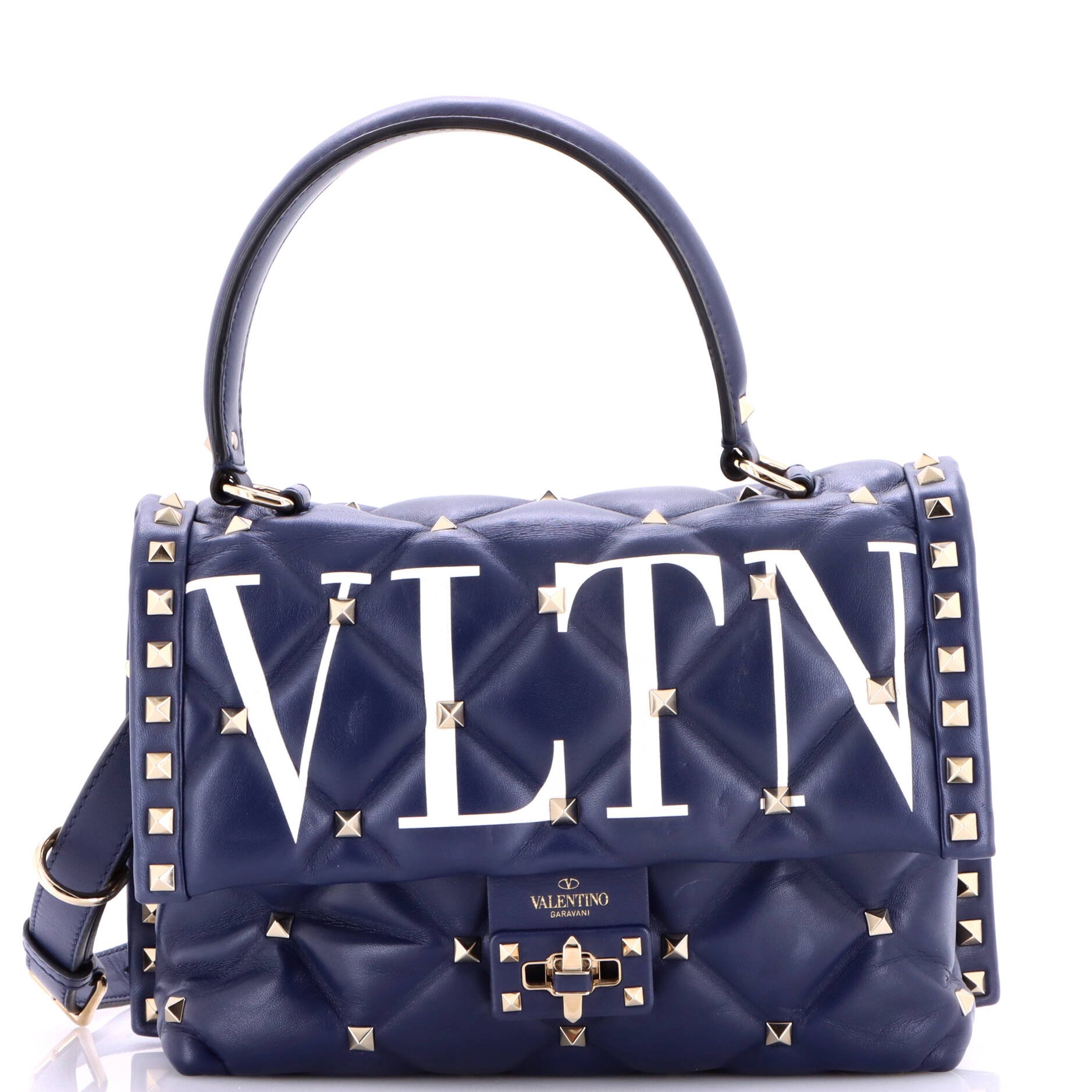 VLTN Candystud Top Handle Bag Printed Leather Medium