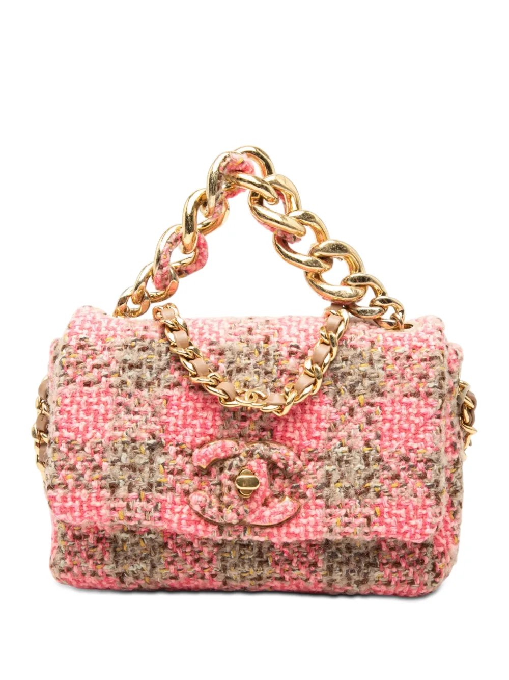 2021-2026 Small Quilted Wool Tweed Elegant Chain Flap satchel