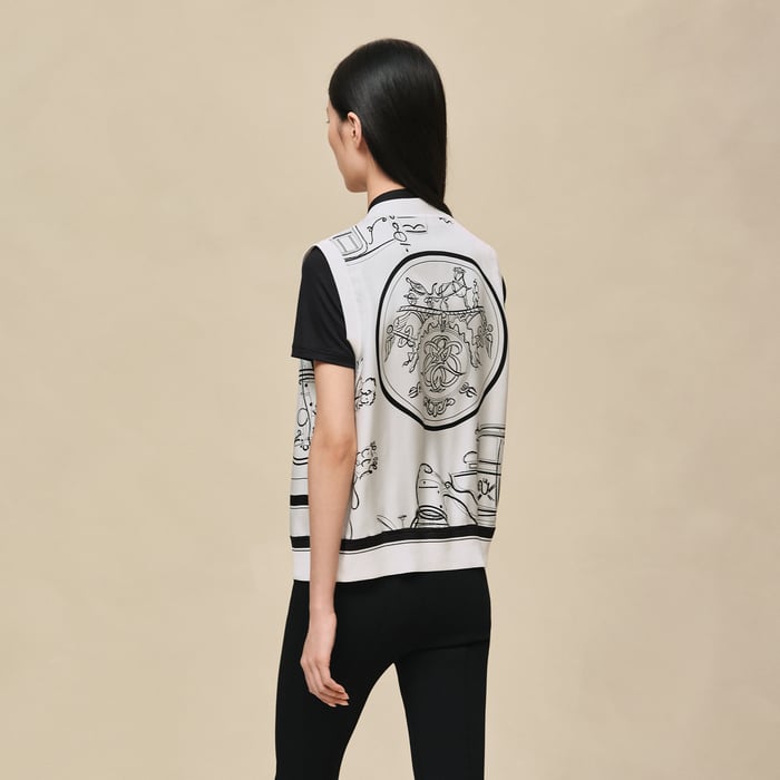 Blanc Nacre "Ex-libris a Main Levee" Sleeveless Twillaine Cardigan