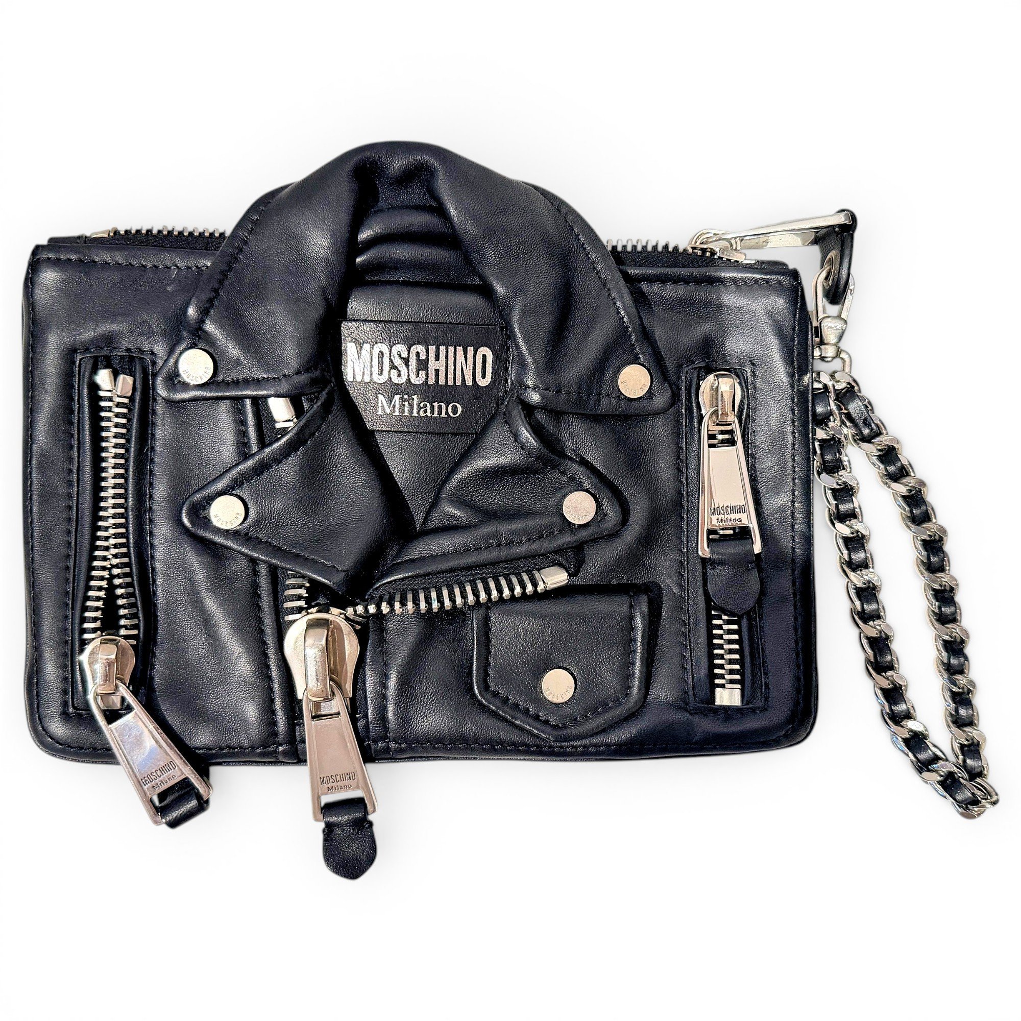 Biker leather clutch bag