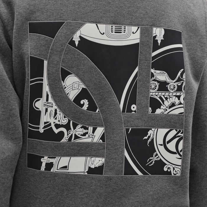 Gris Chiné Foncé "Ex-libris" Hooded Sweater With Silk Detail