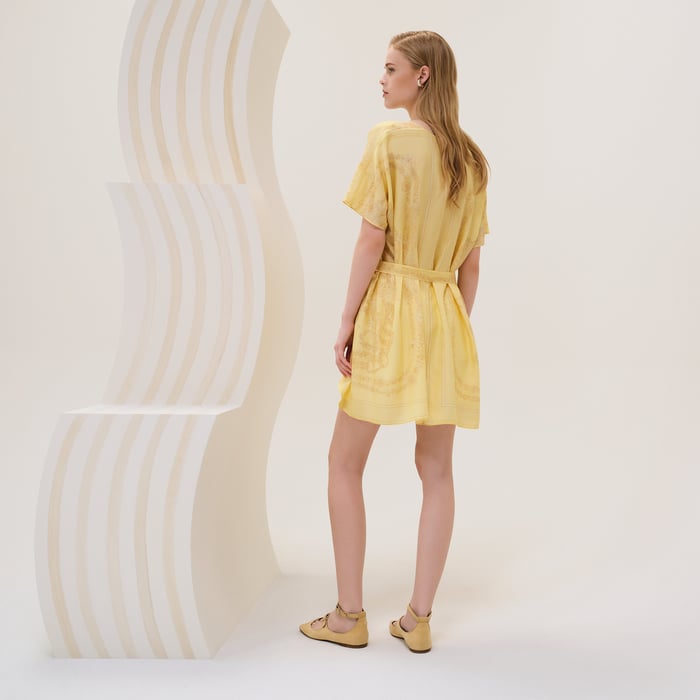 Jaune Aurore "Bride De Gala En Fleurs" Belted Tunic