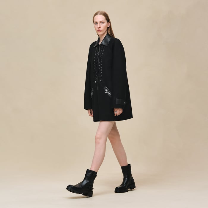 Noir Embroidered Car Coat