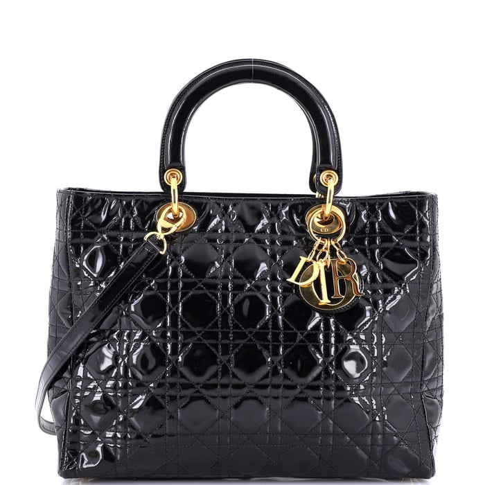 Dior Vintage Lady Dior Bag Cannage Quilt Patent Large