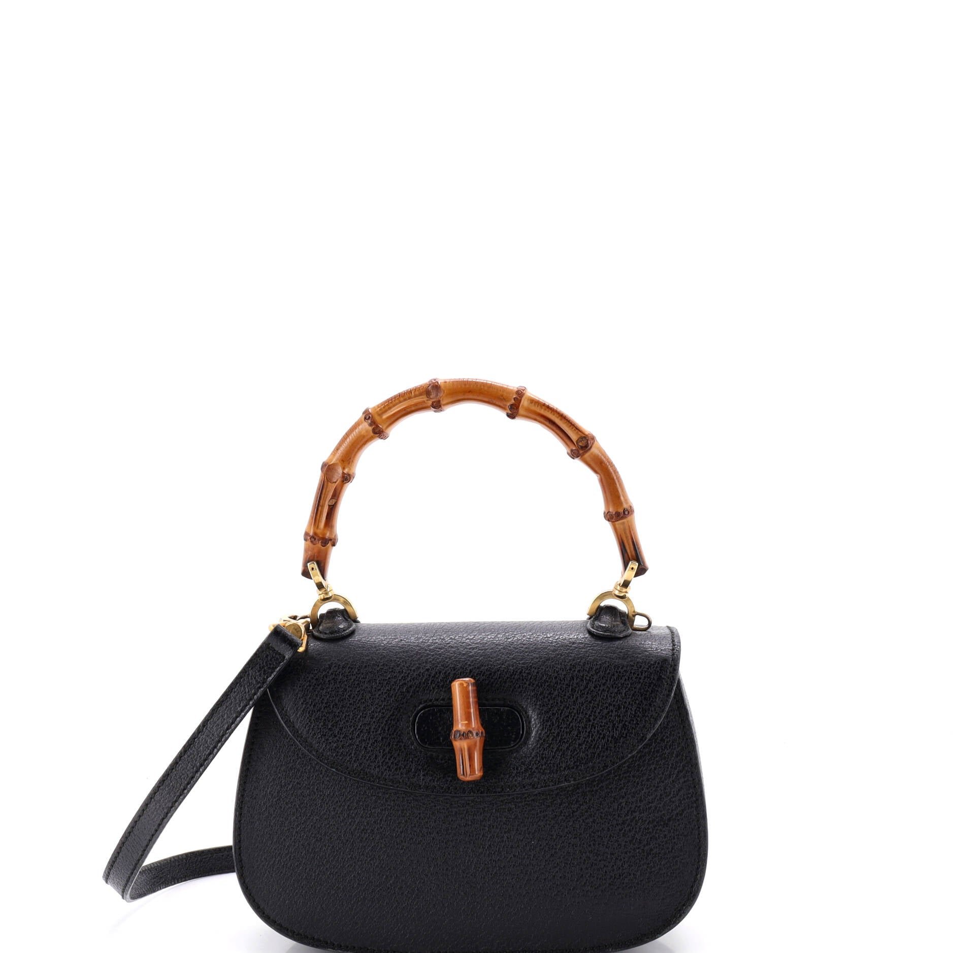 Vintage Convertible Bamboo Top Handle Bag Leather Small