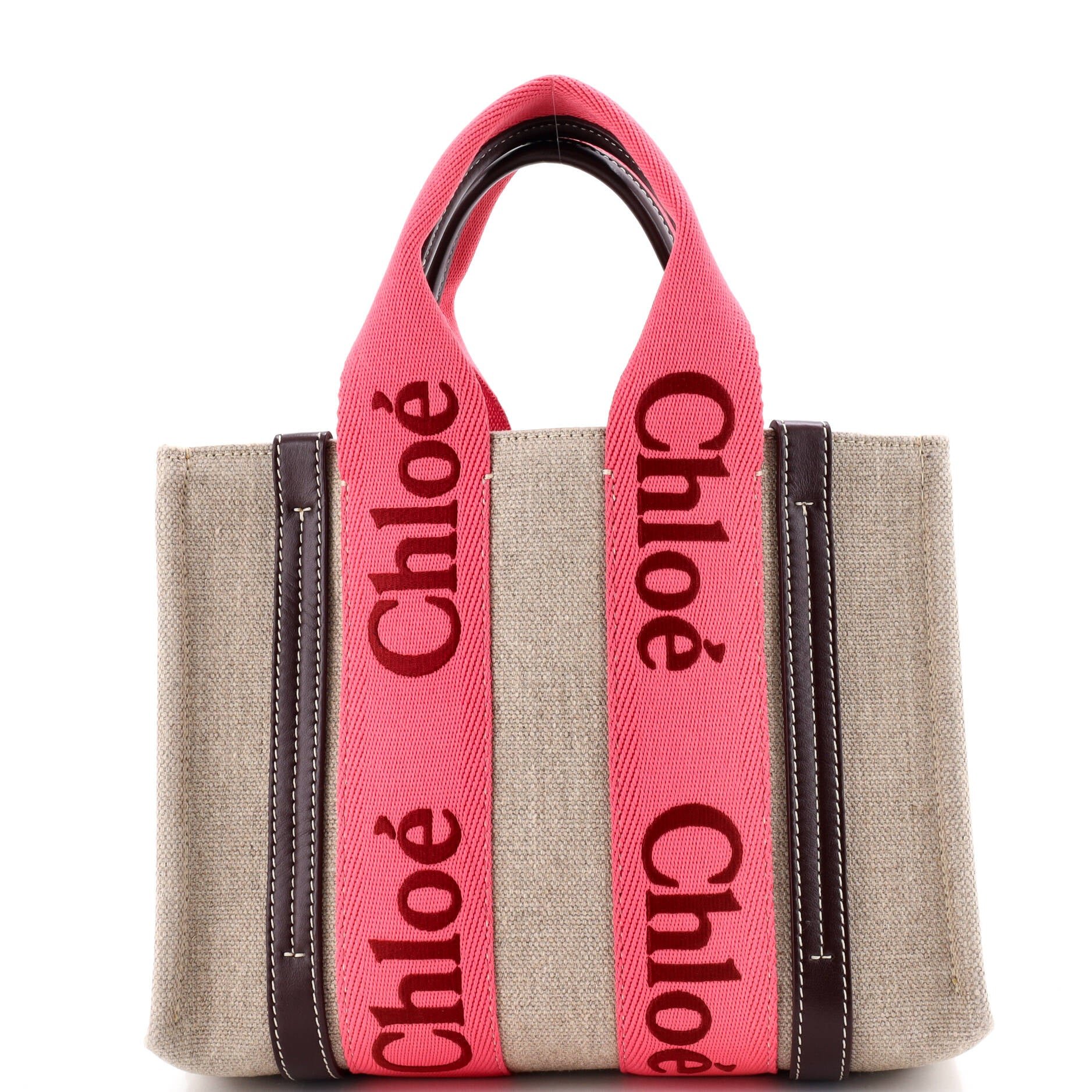 Chloe Woody Tote Canvas with Leather Small