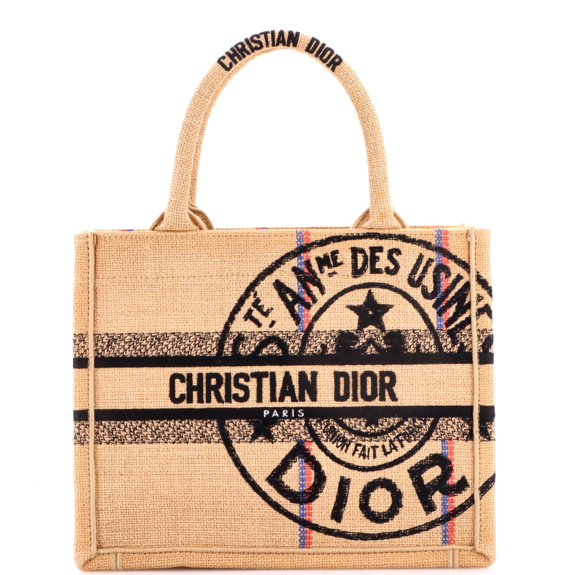Book Tote Embroidered Jute Canvas Small