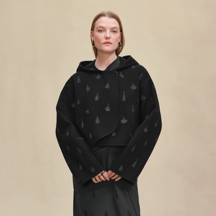Noir Hooded Embroidered Jacket