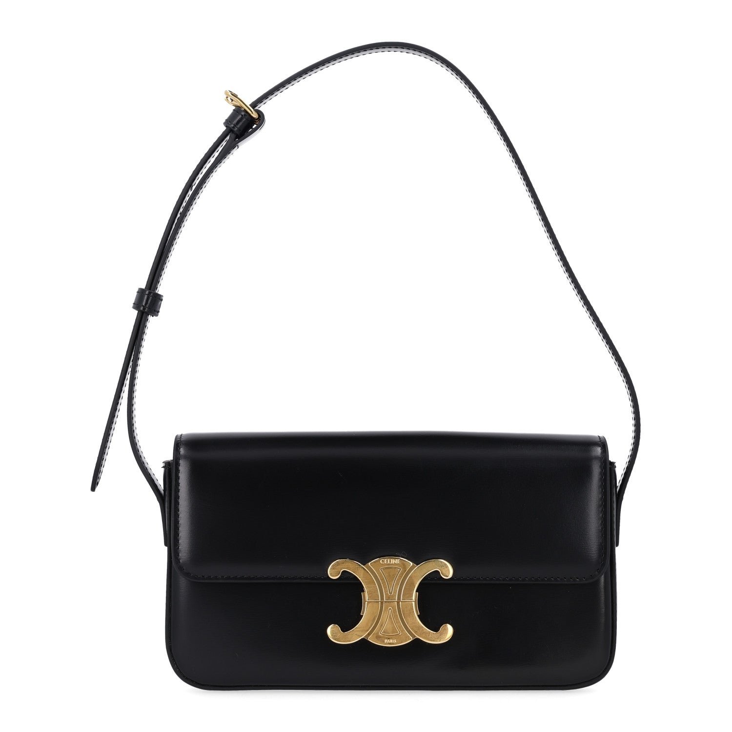 Celine Shiny Calfskin Triomphe Shoulder Bag Black